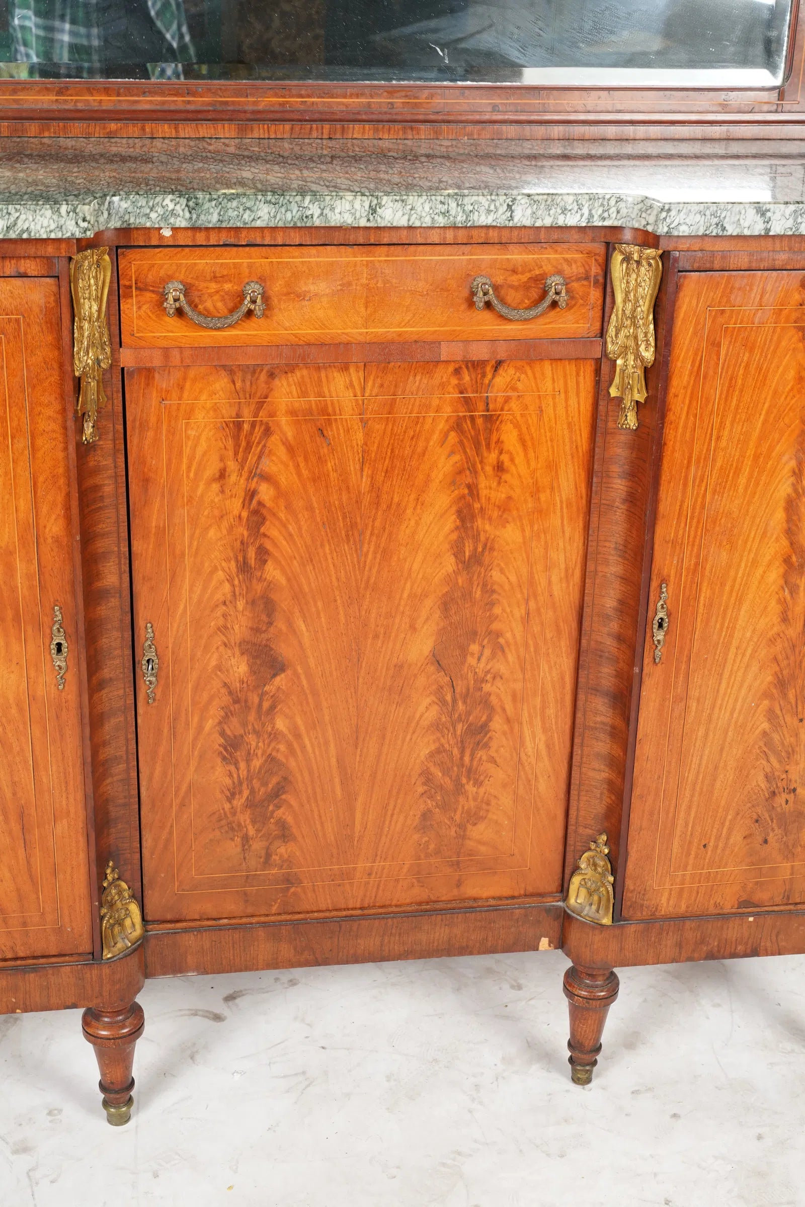 AF3-027: Antique Circa 1900 French Art Nouveau Marble Top Sideboard With Mirror