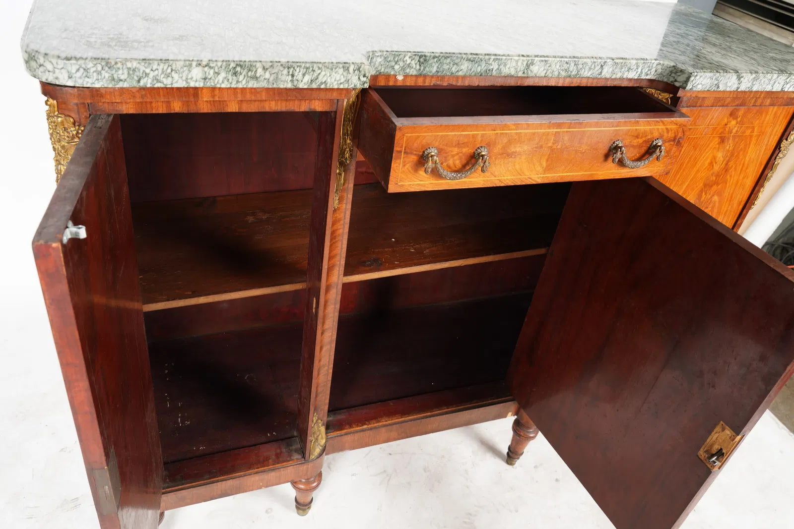 AF3-027: Antique Circa 1900 French Art Nouveau Marble Top Sideboard With Mirror