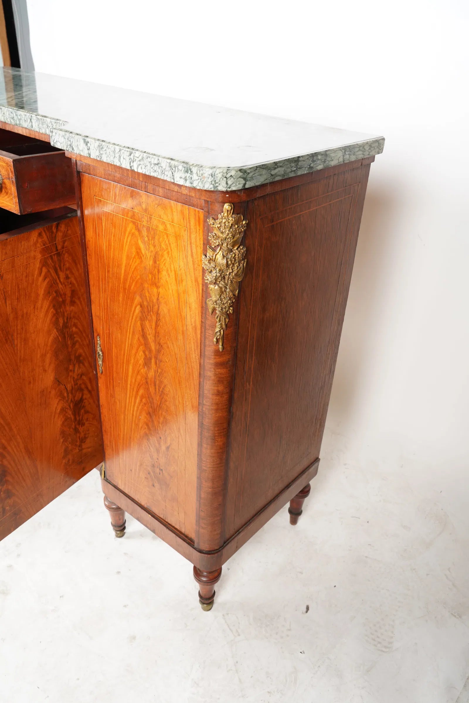 AF3-027: Antique Circa 1900 French Art Nouveau Marble Top Sideboard With Mirror