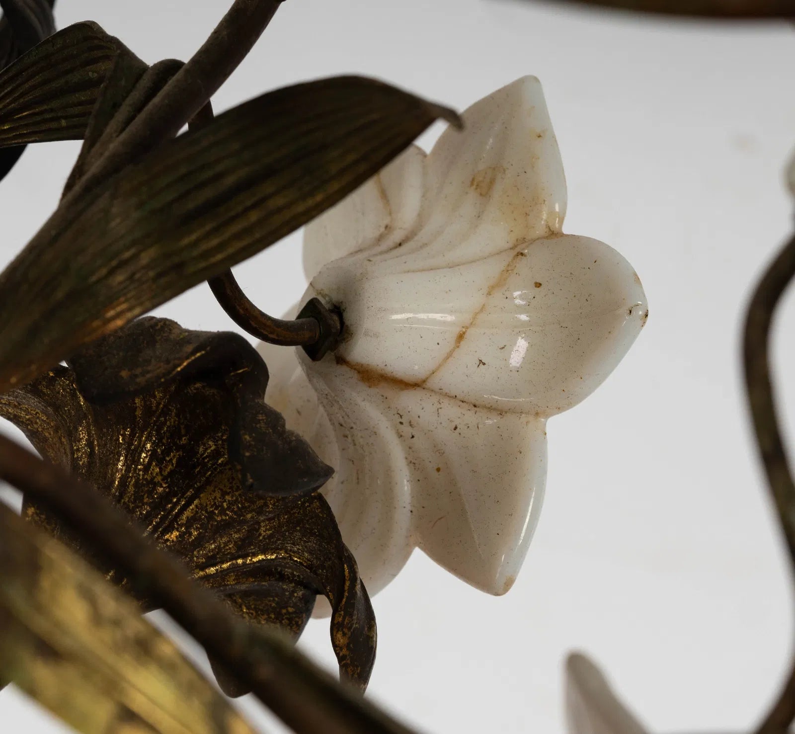 DA2-029: Antique French Gilt Brass and Opaline Glass Flower Candelabra 19th Century