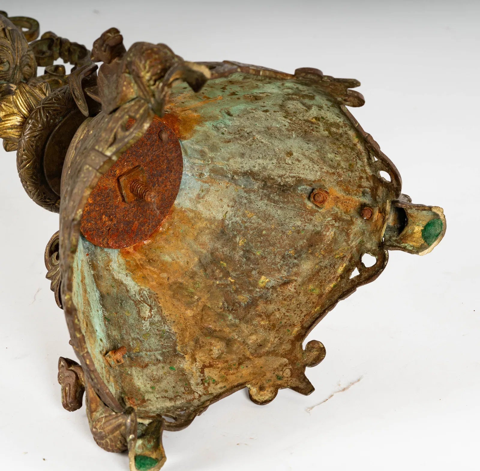 DA2-029: Antique French Gilt Brass and Opaline Glass Flower Candelabra 19th Century