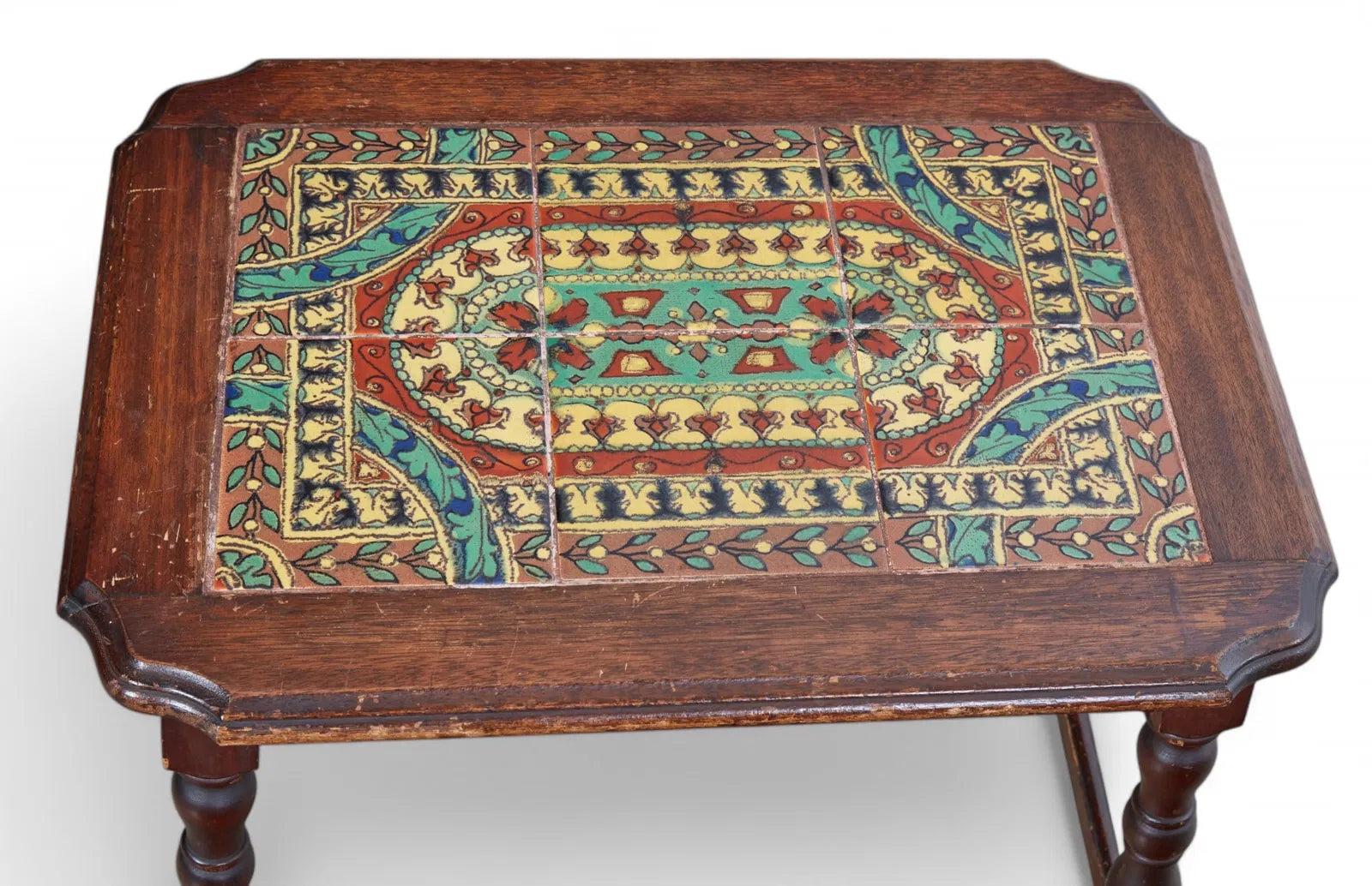 Antique American Arts & Crafts Tile Topped Oak Side Table Circa 1900 | Work of Man