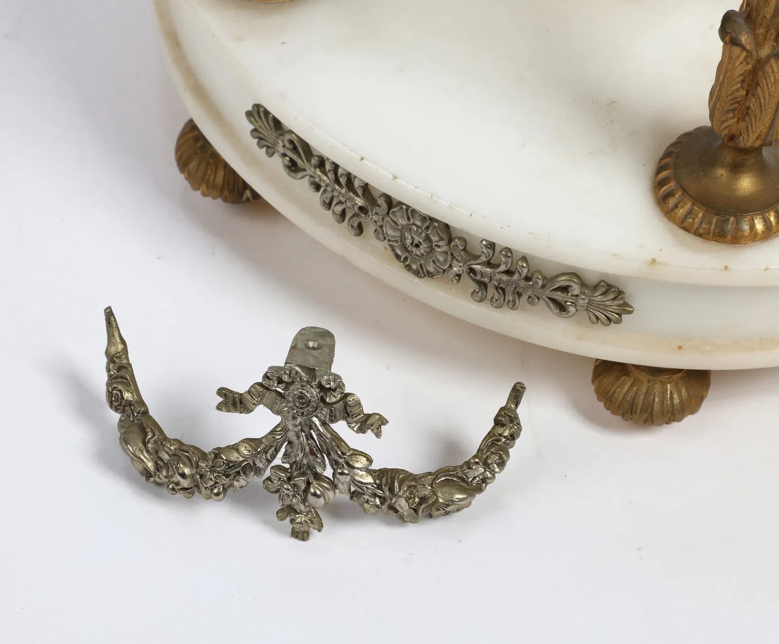 TK2-023:  Antique French Louis XVI Gilt Bronze White Marble Mantle Clock Circa 1890