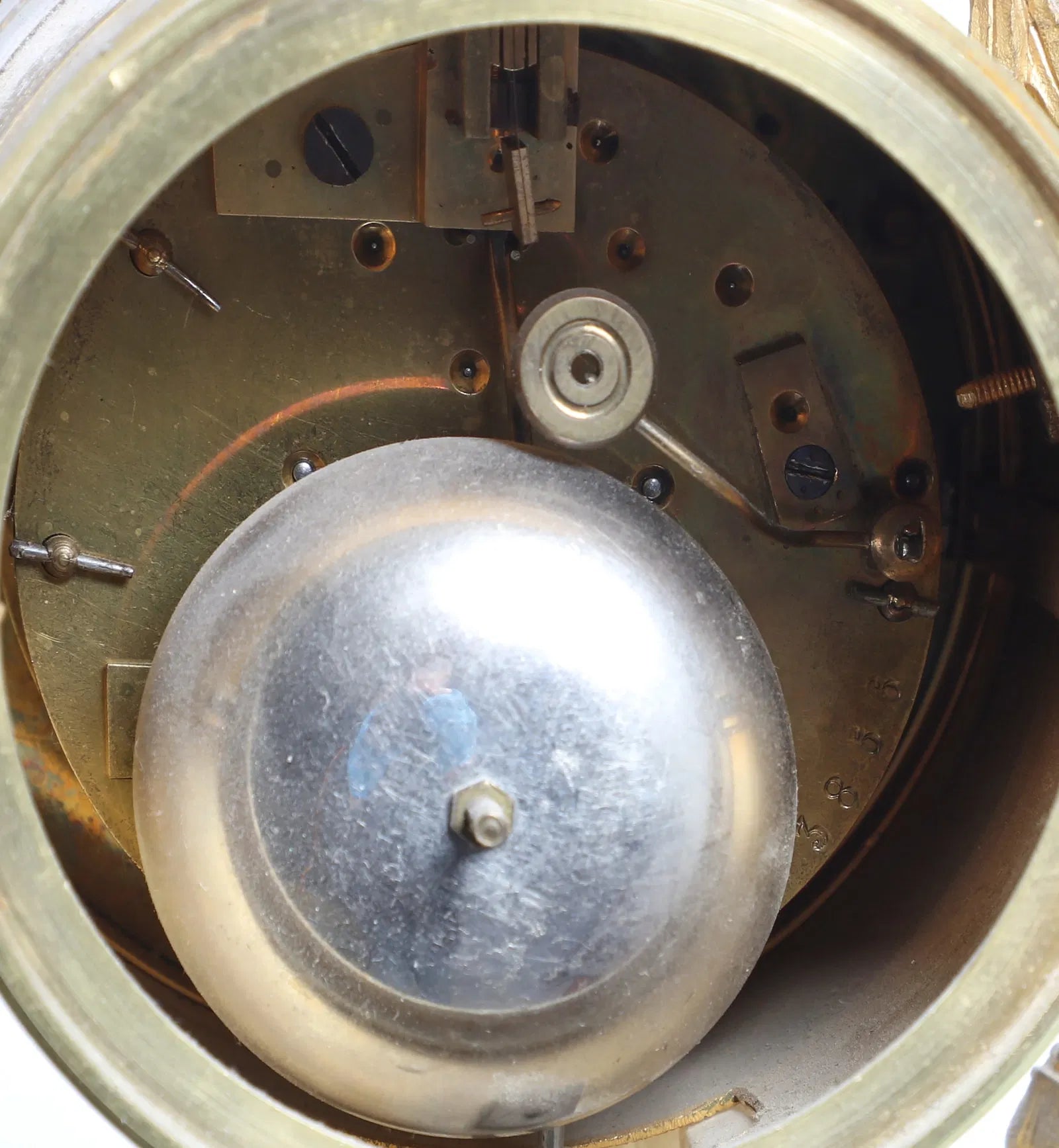 TK2-023:  Antique French Louis XVI Gilt Bronze White Marble Mantle Clock Circa 1890