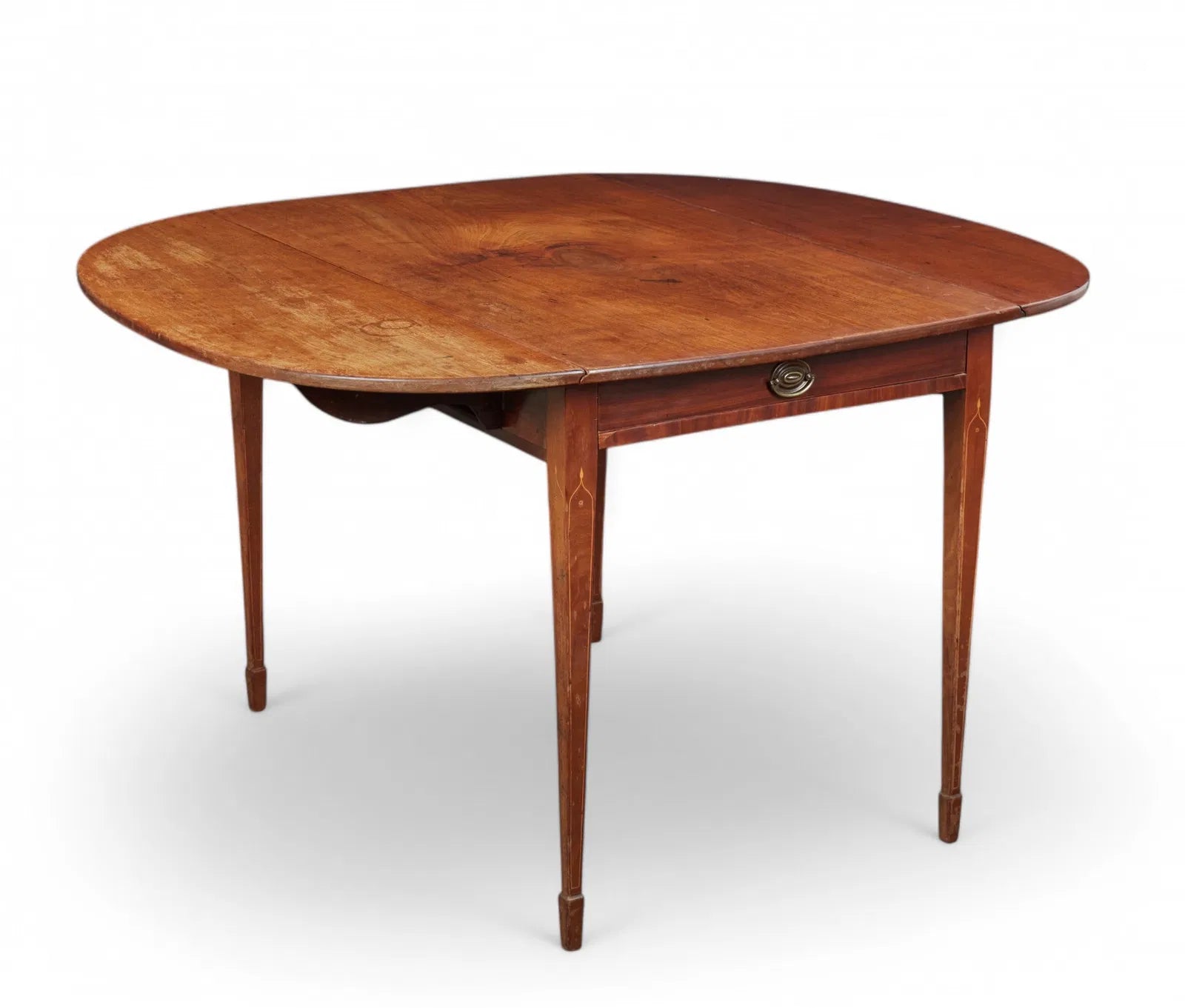 AF1-435: Antique American Federal Mahogany Drop Leaf Inlaid Dining Table Early 19th Century