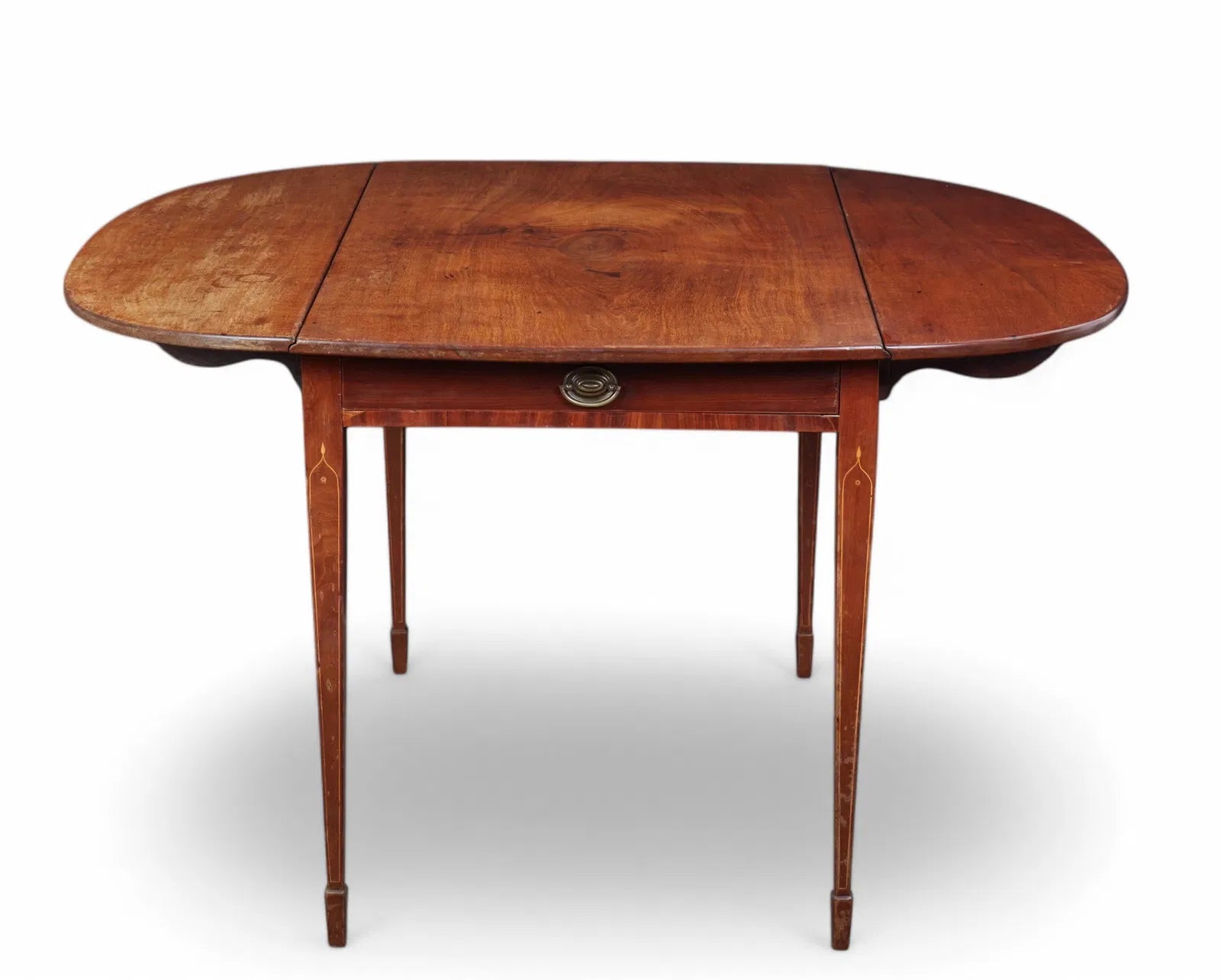 AF1-435: Antique American Federal Mahogany Drop Leaf Inlaid Dining Table Early 19th Century
