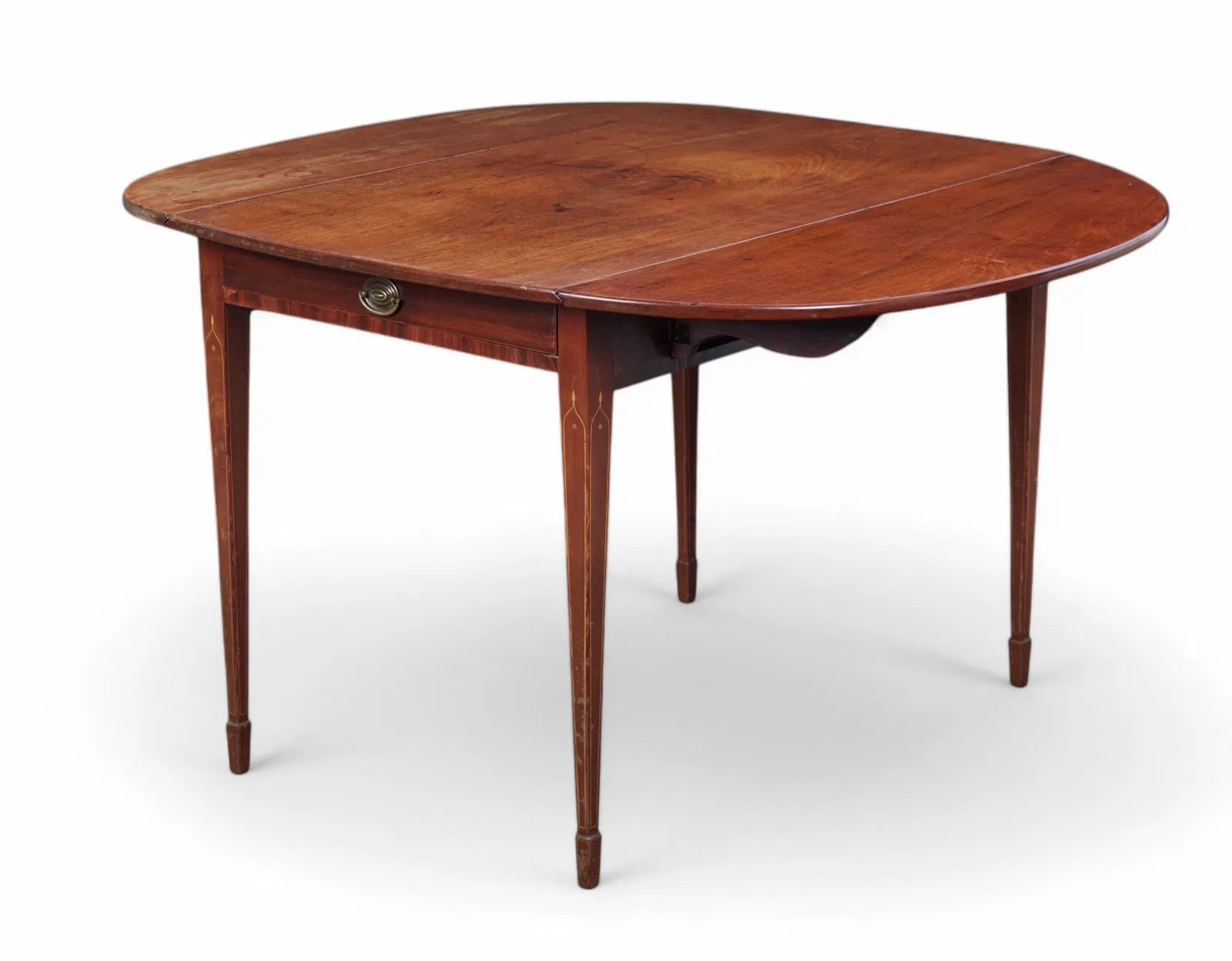 AF1-435: Antique American Federal Mahogany Drop Leaf Inlaid Dining Table Early 19th Century