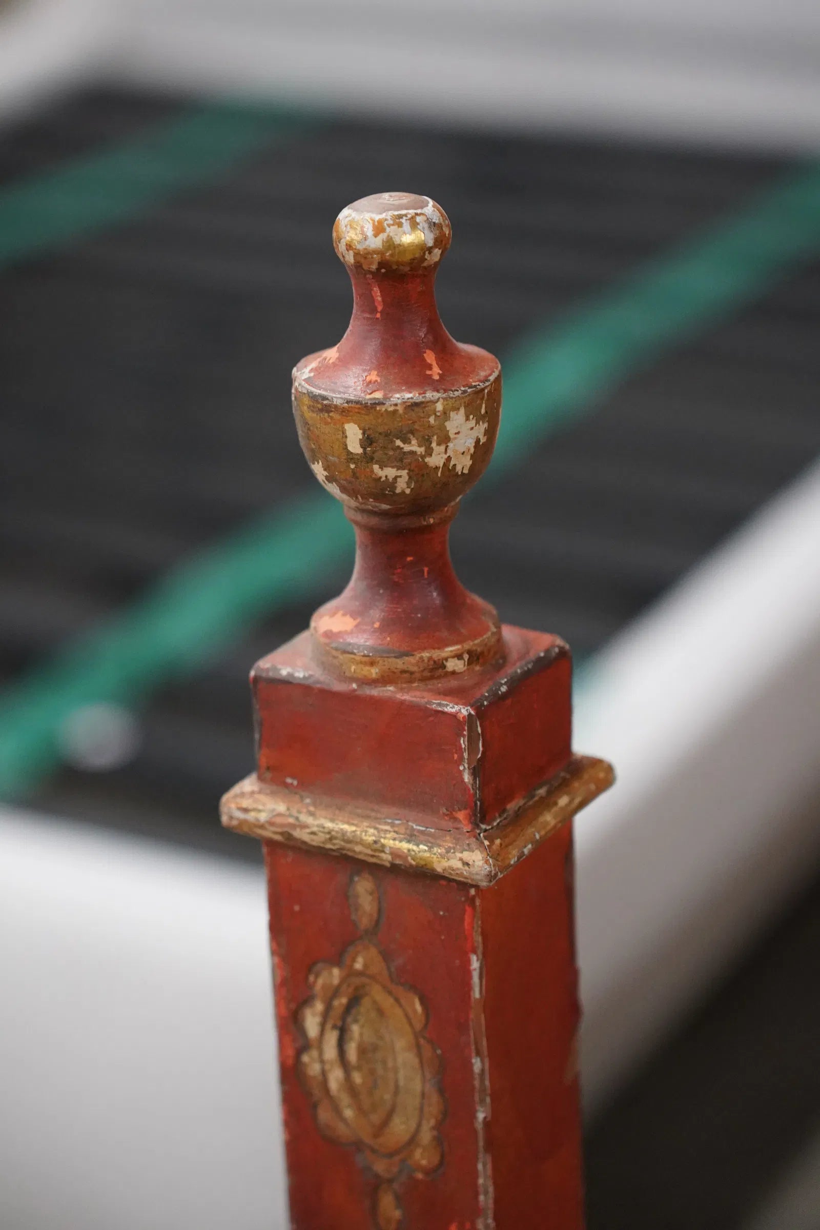 AF6-021: Antique Spanish Colonial Red Paint Decorated Bed Mid 19th Century