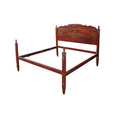 Antique Spanish Colonial Red Paint Decorated Bed Mid 19th Century | Work of Man