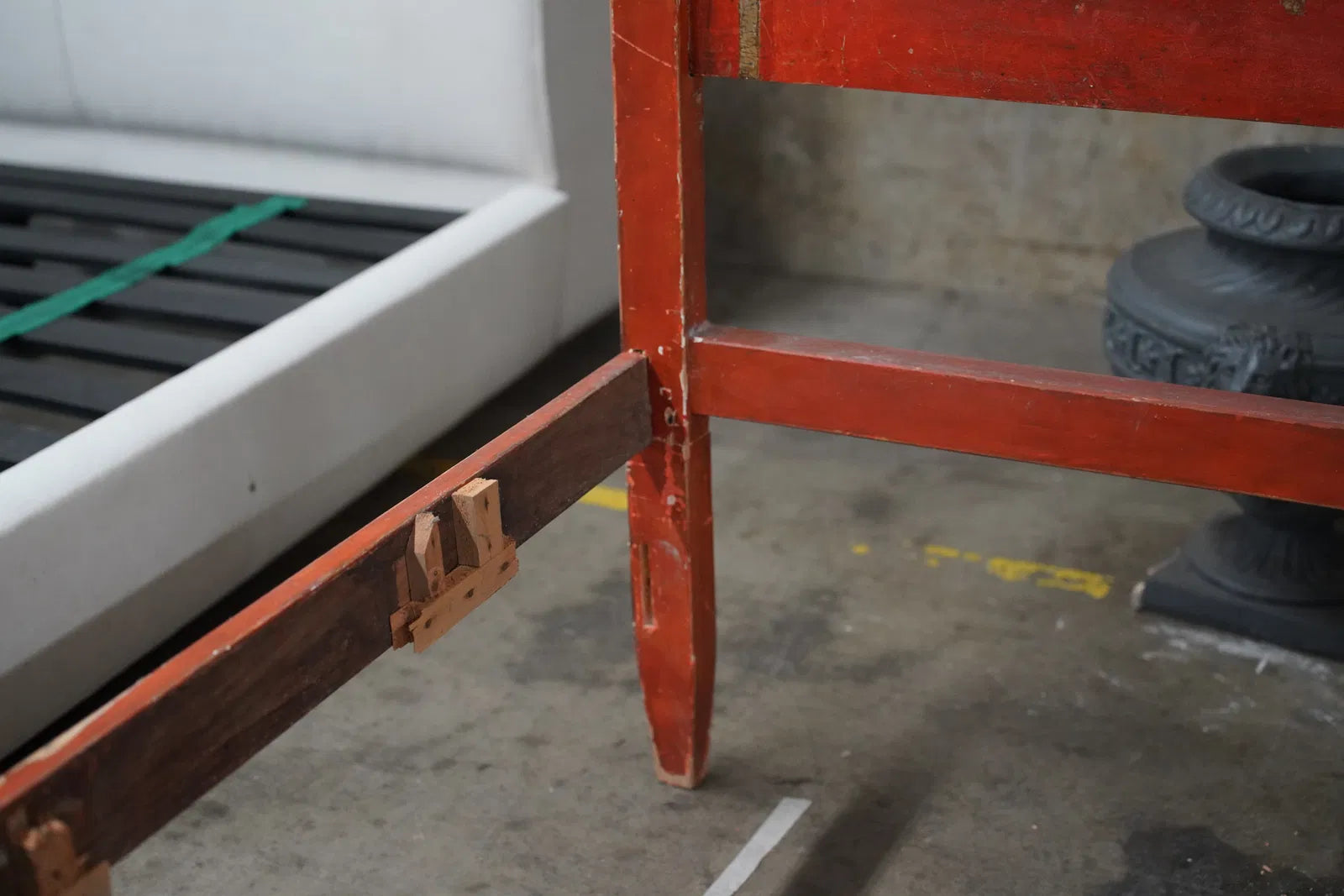 AF6-021: Antique Spanish Colonial Red Paint Decorated Bed Mid 19th Century