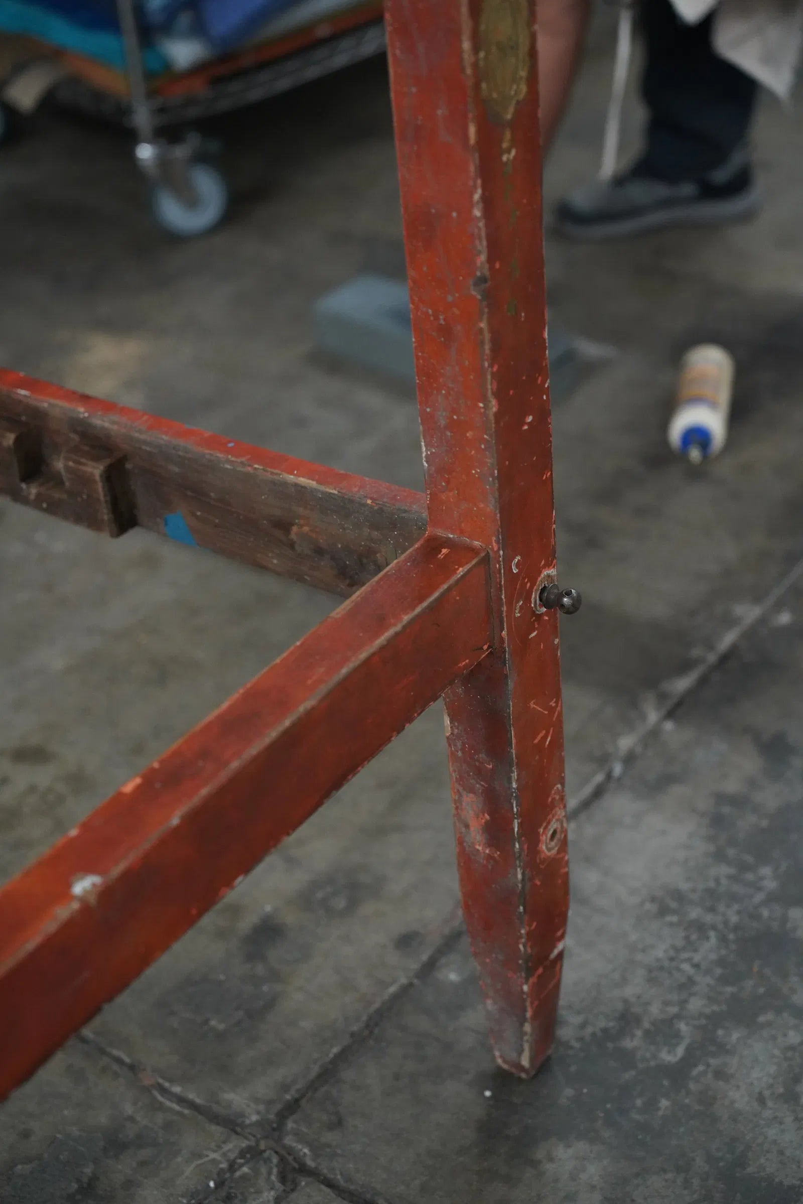 AF6-021: Antique Spanish Colonial Red Paint Decorated Bed Mid 19th Century