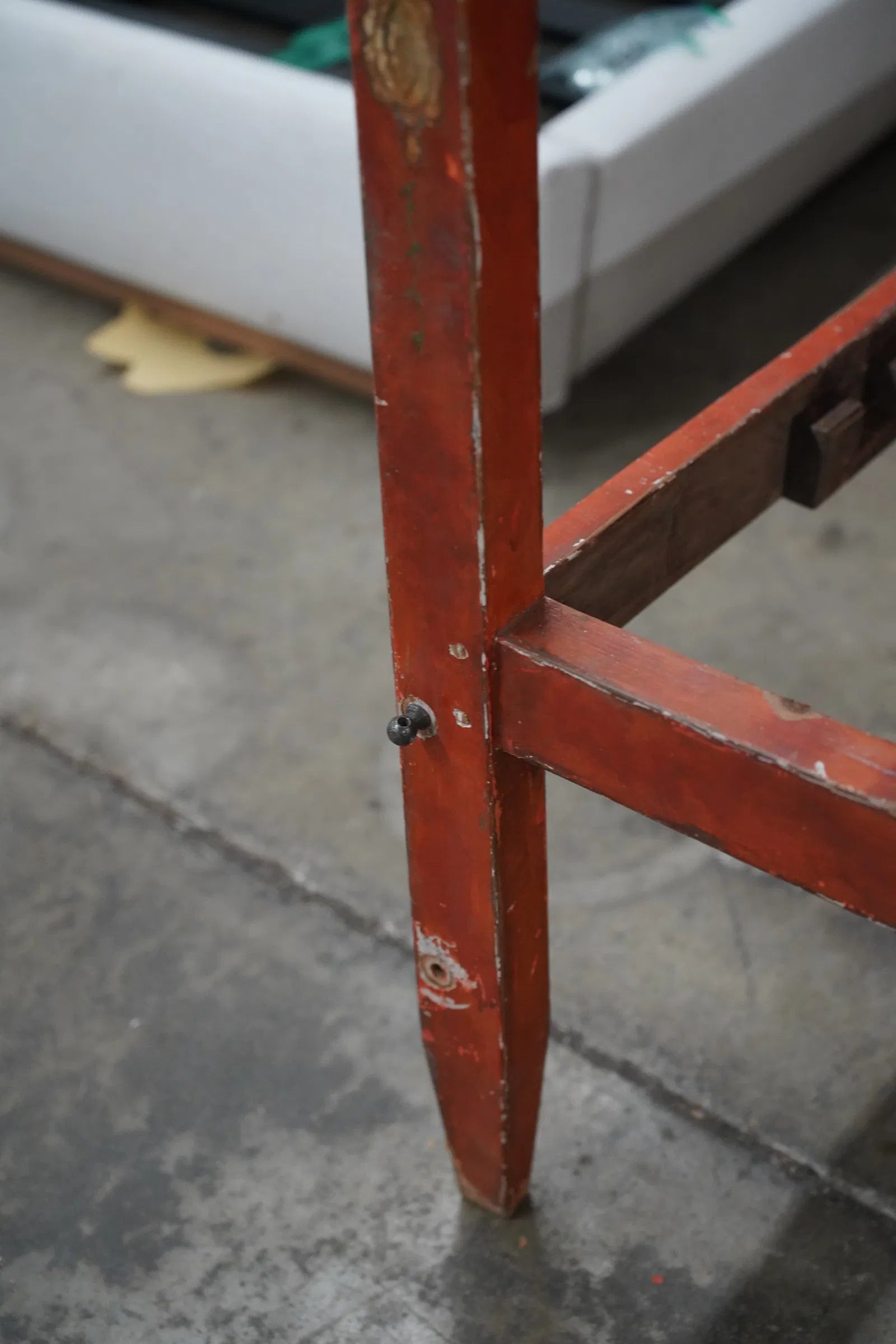 AF6-021: Antique Spanish Colonial Red Paint Decorated Bed Mid 19th Century