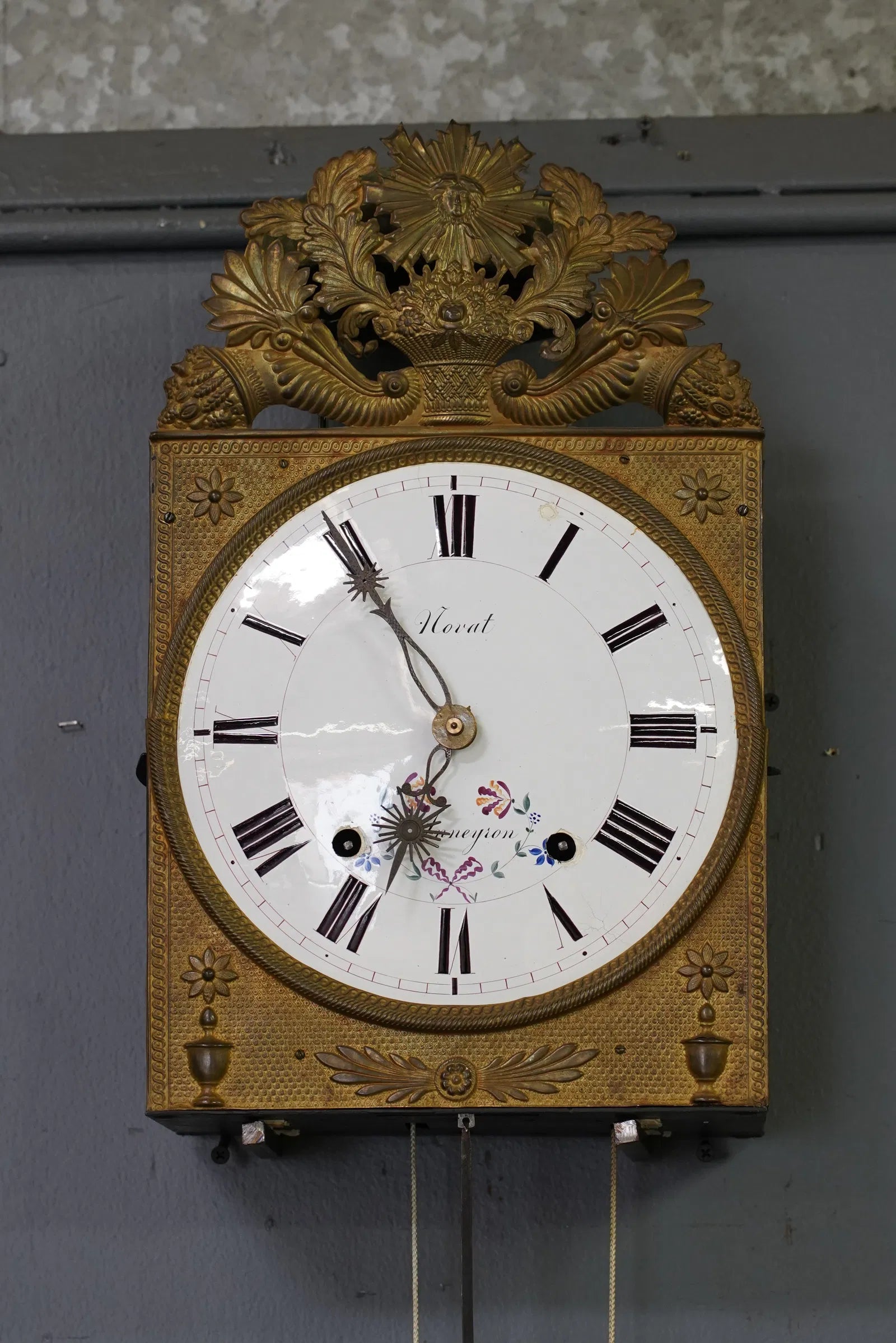 TK4-001: Antique French Wall Clock Signed Noval a Anneyron Mid 19th Century