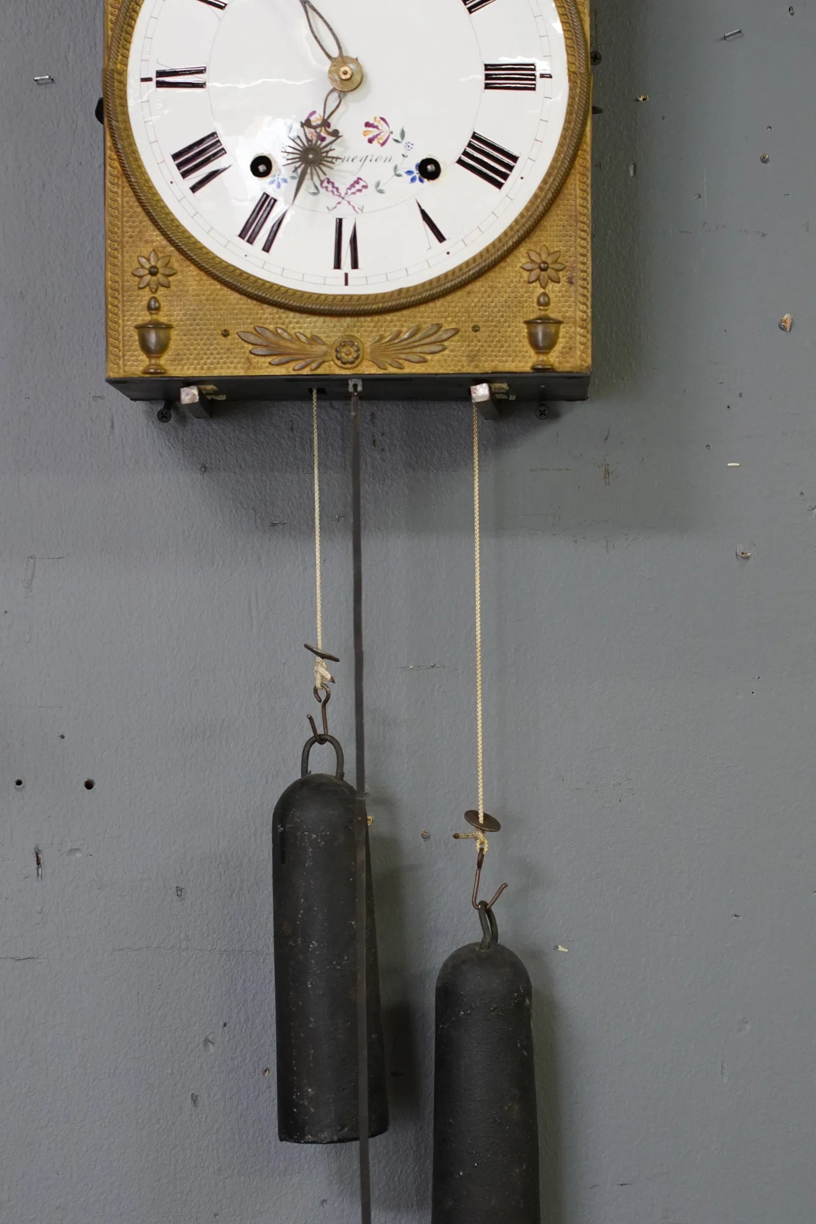 TK4-001: Antique French Wall Clock Signed Noval a Anneyron Mid 19th Century
