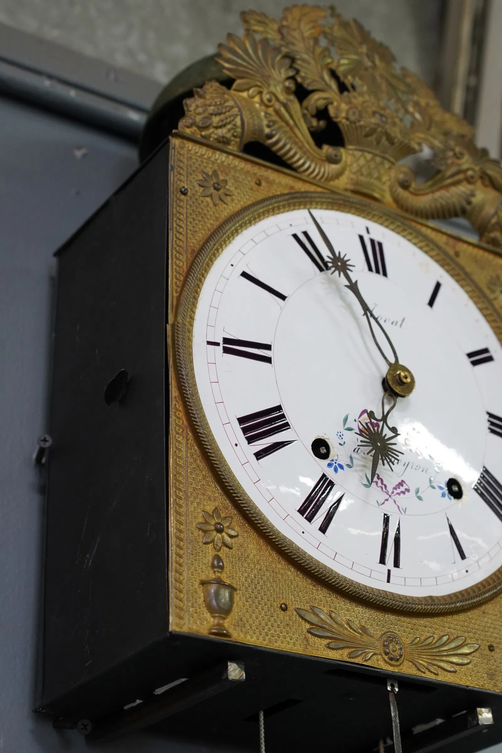 TK4-001: Antique French Wall Clock Signed Noval a Anneyron Mid 19th Century