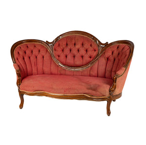 AF2-272: Antique Victorian Rococo Revival Carved Walnut Upholstered  Settee Late 19th Century