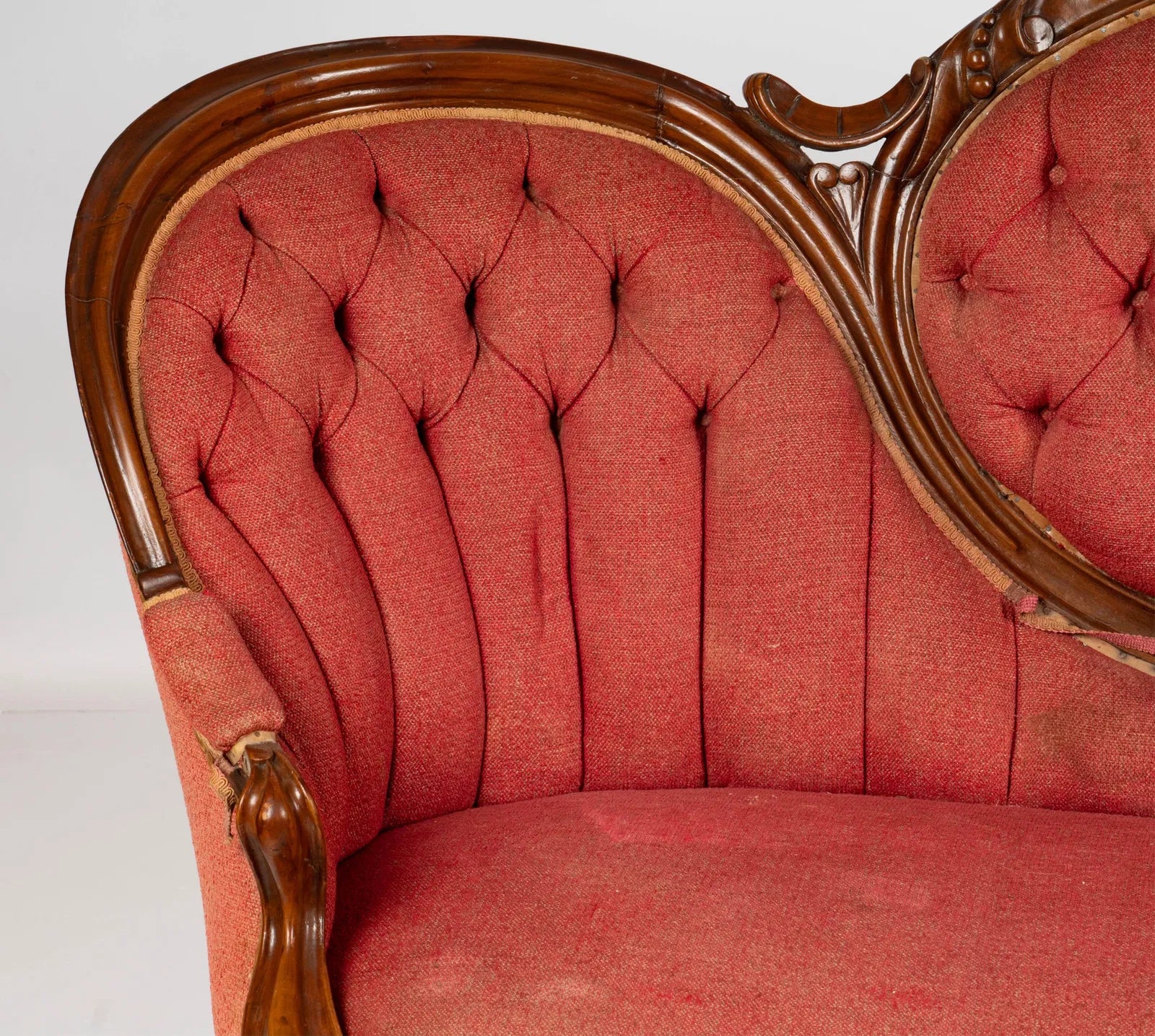 AF2-272: Antique Victorian Rococo Revival Carved Walnut Upholstered  Settee Late 19th Century
