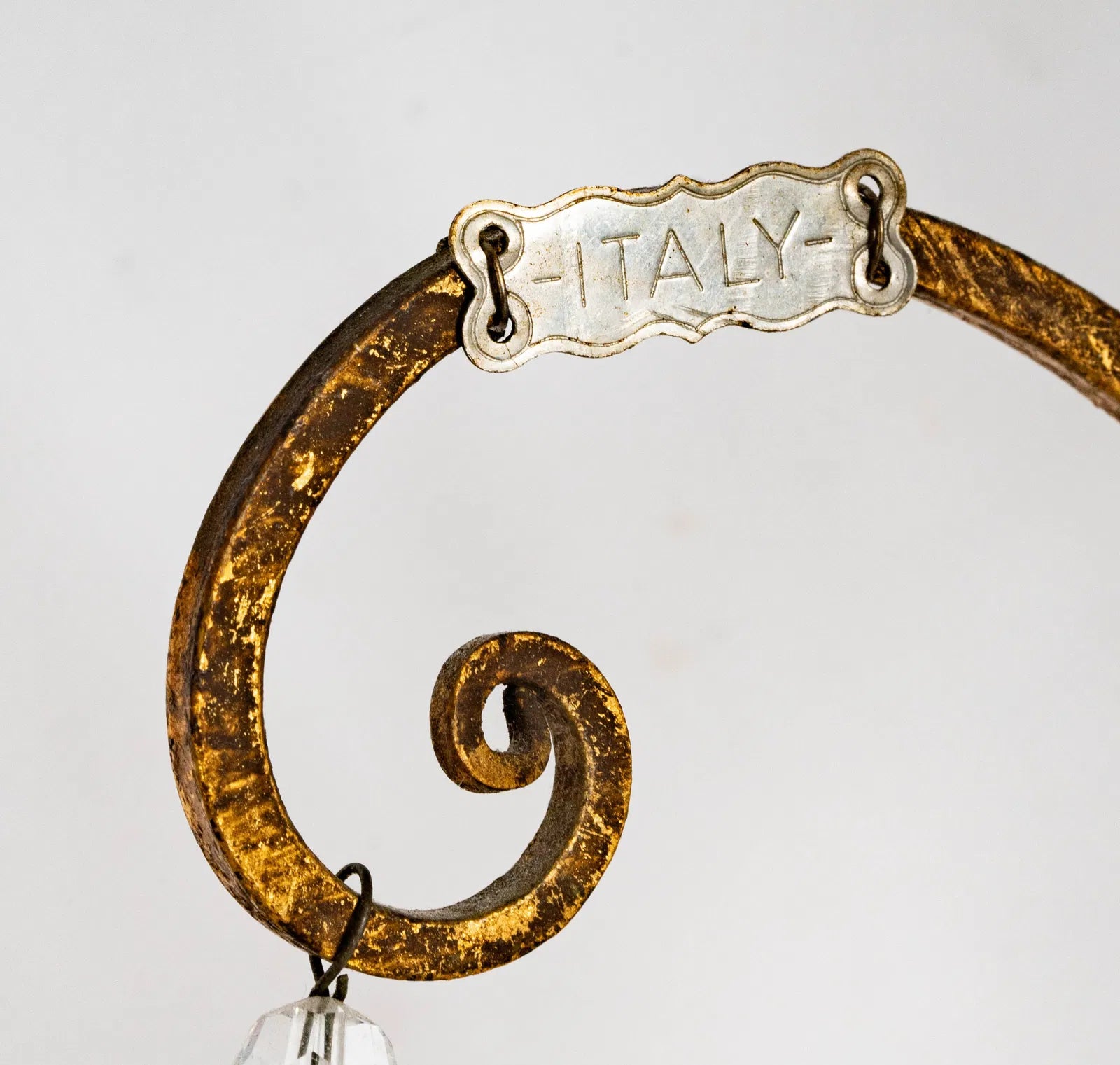 AL3-008: Vintage Italian Gilt Metal and Crystal Twin Light Wall Sconces Mid 20th Century