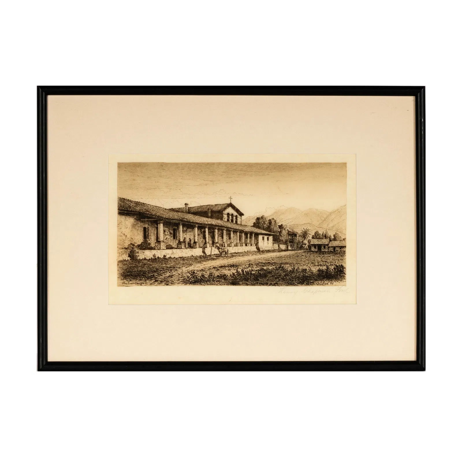 AW7-050: Henry Chapman Ford San Luis Obispo Signed Antique Etching Dated 1883