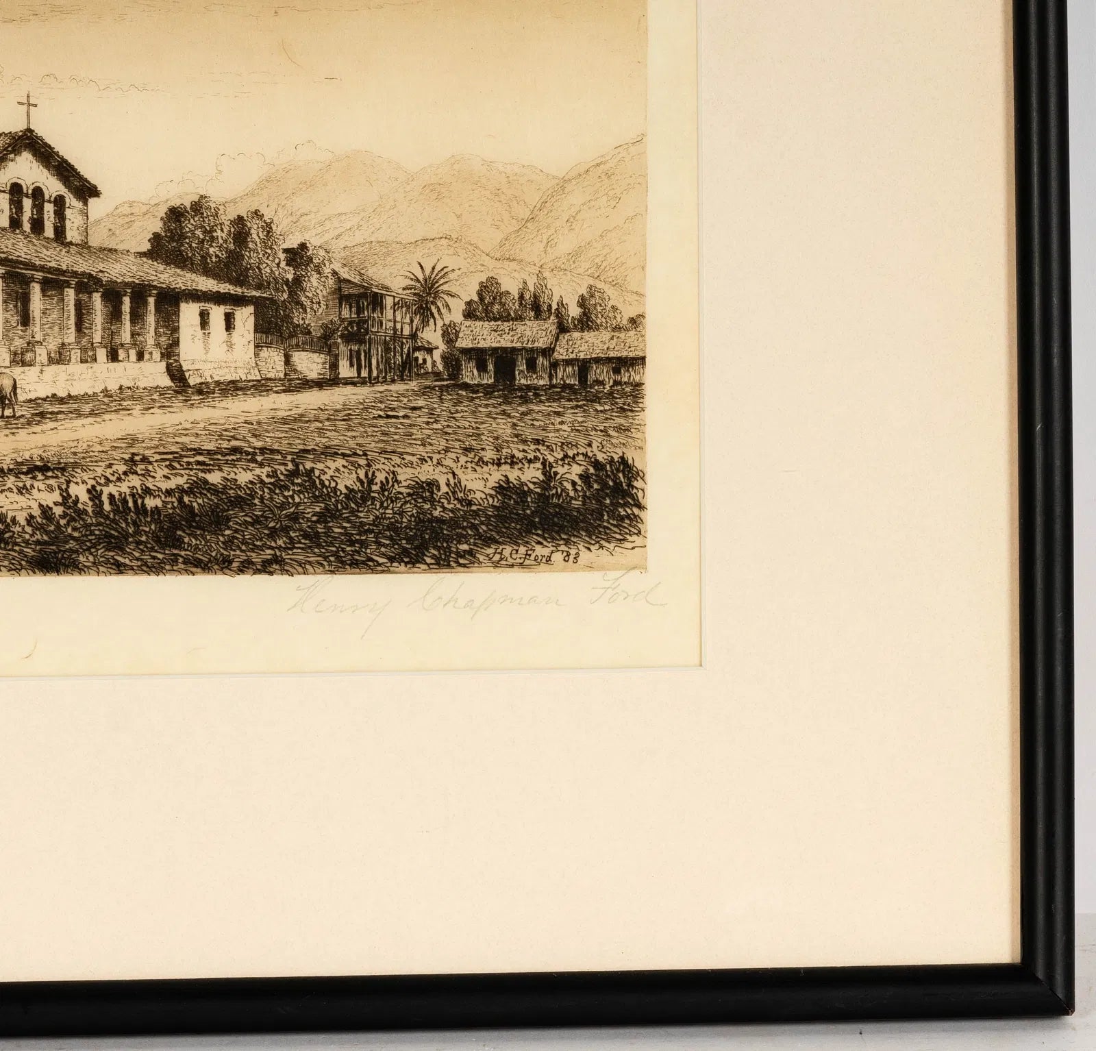 AW7-050: Henry Chapman Ford San Luis Obispo Signed Antique Etching Dated 1883