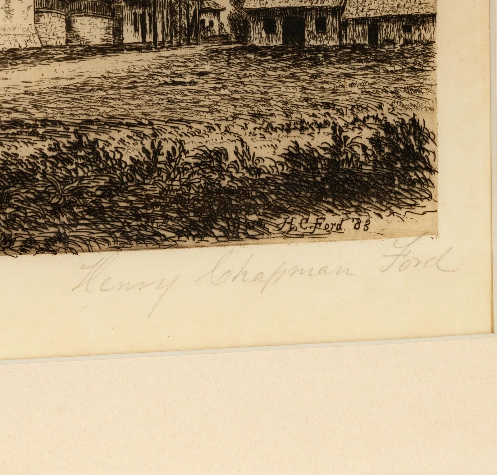 AW7-050: Henry Chapman Ford San Luis Obispo Signed Antique Etching Dated 1883