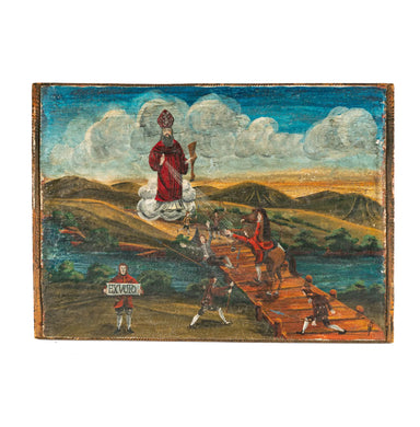 Spanish Colonial Religious Offering Oil on Wood Panel EX VOTO Painting  | Work of Man