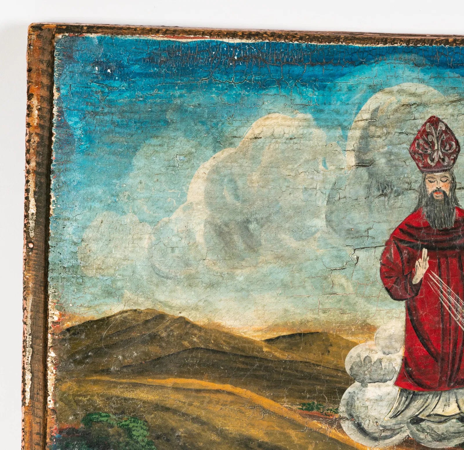 AW945: Spanish Colonial Religious Offering Oil on Wood Panel Ex Voto Painting Late 18th Century