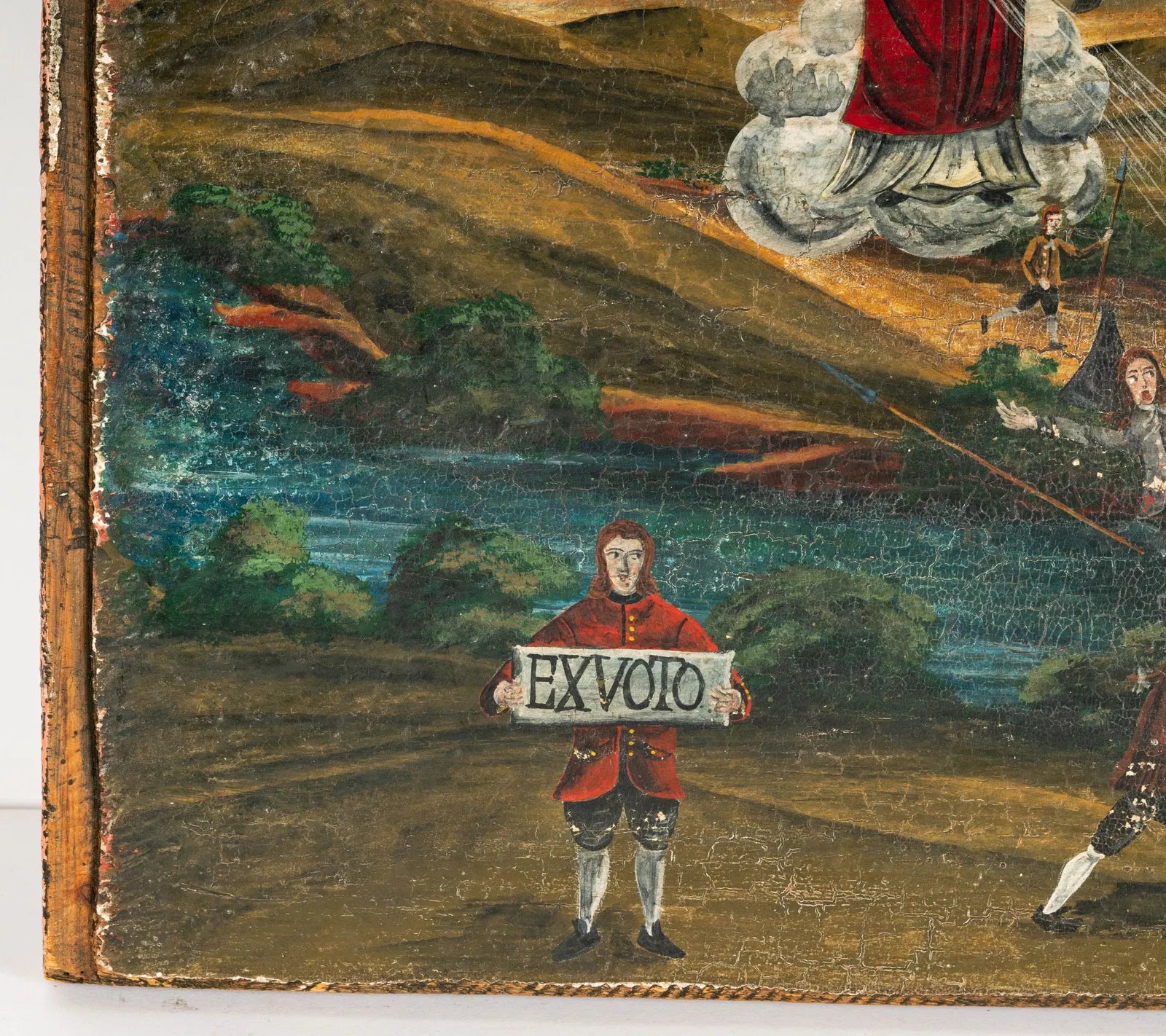 AW945: Spanish Colonial Religious Offering Oil on Wood Panel Ex Voto Painting Late 18th Century