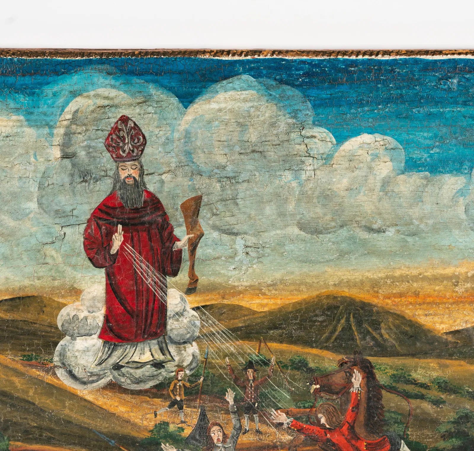 AW945: Spanish Colonial Religious Offering Oil on Wood Panel Ex Voto Painting Late 18th Century