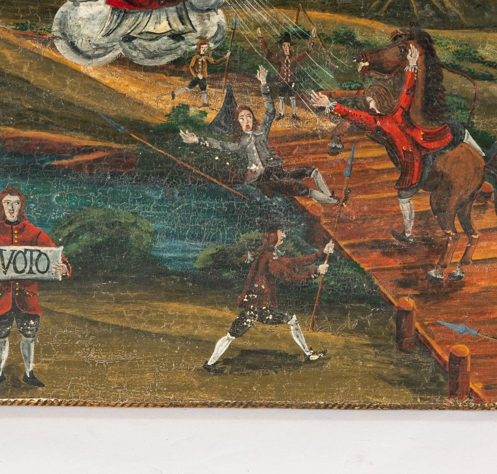 AW945: Spanish Colonial Religious Offering Oil on Wood Panel Ex Voto Painting Late 18th Century