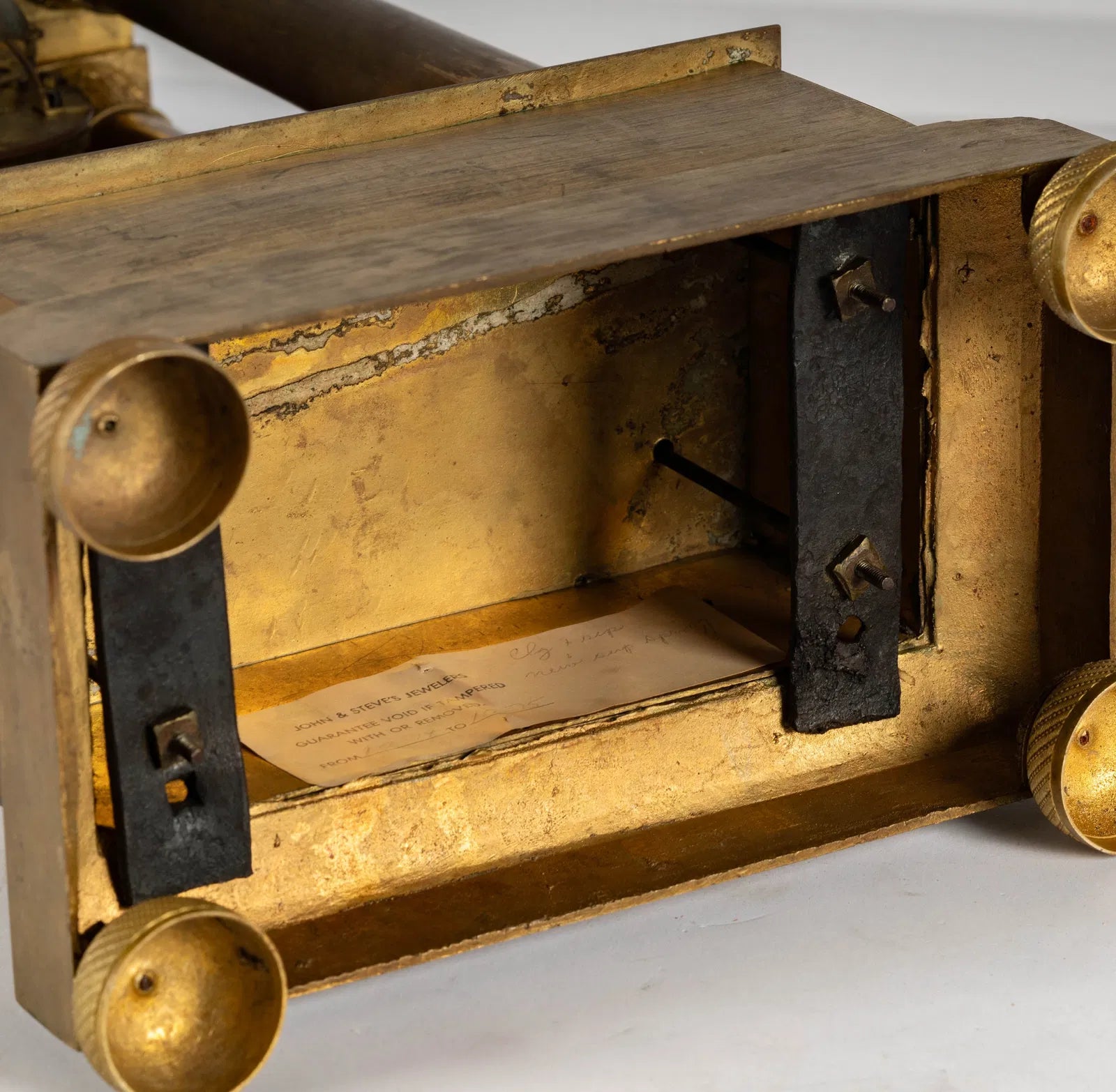 TK2-015: French Charles X Fire (Mercury) Gilt Bronze Portico Clock Circa 1820