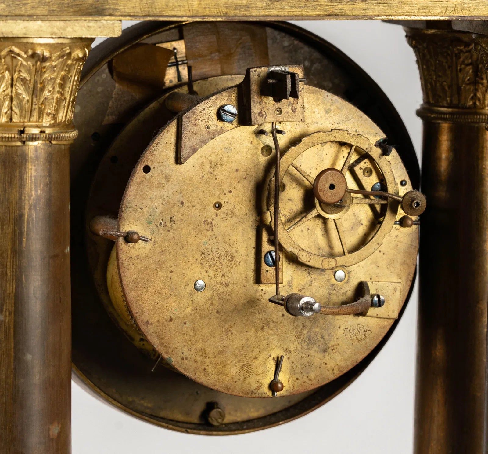 TK2-015: French Charles X Fire (Mercury) Gilt Bronze Portico Clock Circa 1820