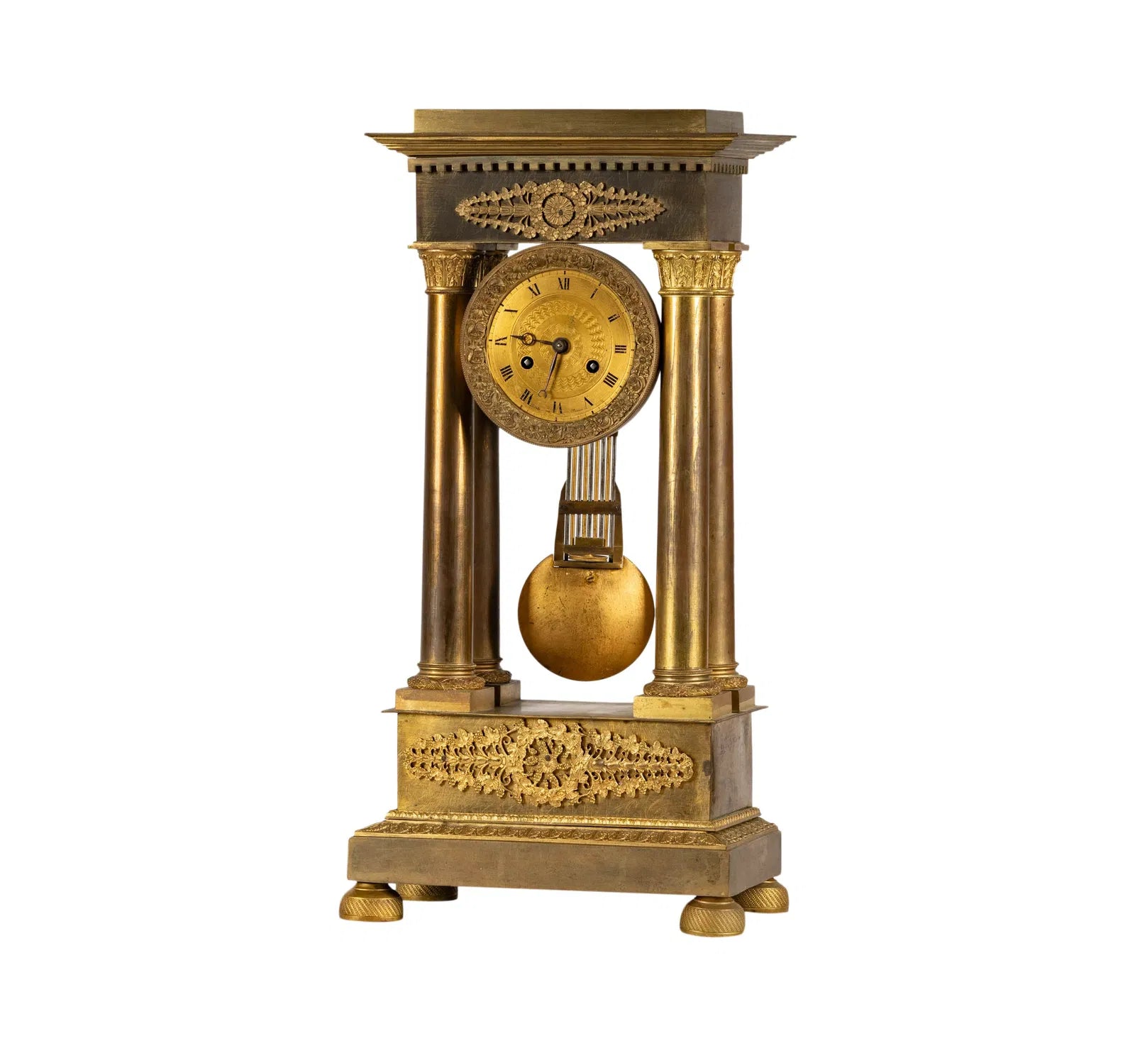 French Charles X Fire (Mercury) Gilt Bronze Portico Clock Early 19th Century | Work of Man