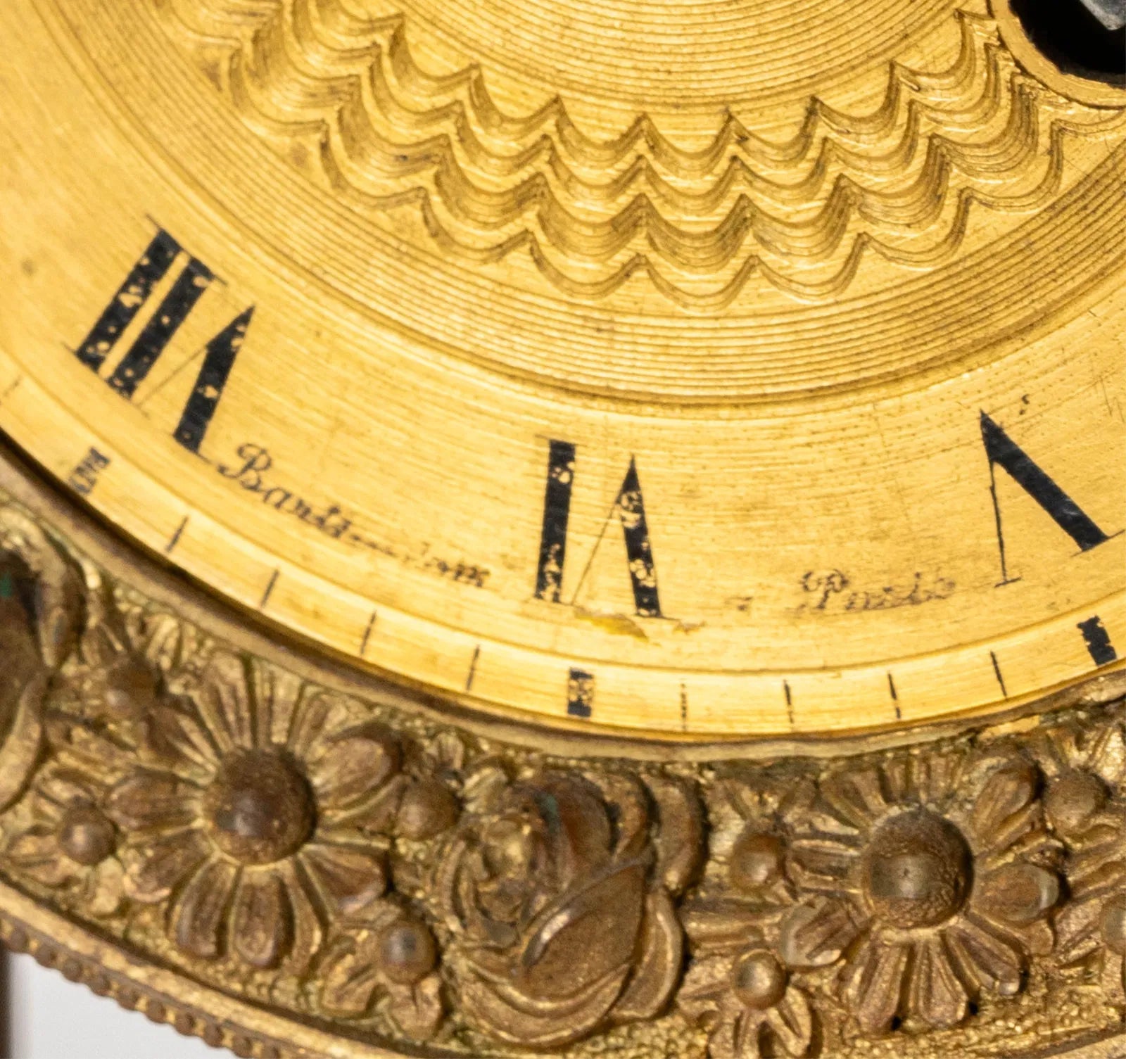 TK2-015: French Charles X Fire (Mercury) Gilt Bronze Portico Clock Circa 1820