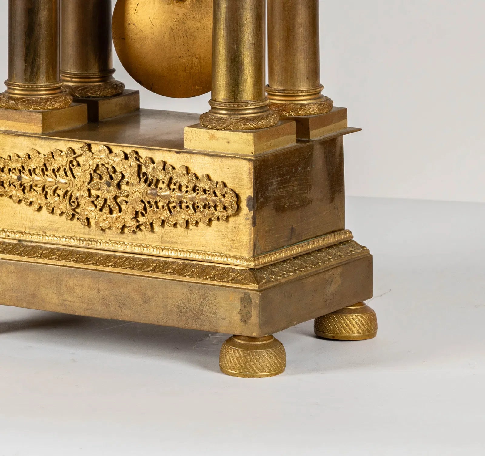 TK2-015: French Charles X Fire (Mercury) Gilt Bronze Portico Clock Circa 1820