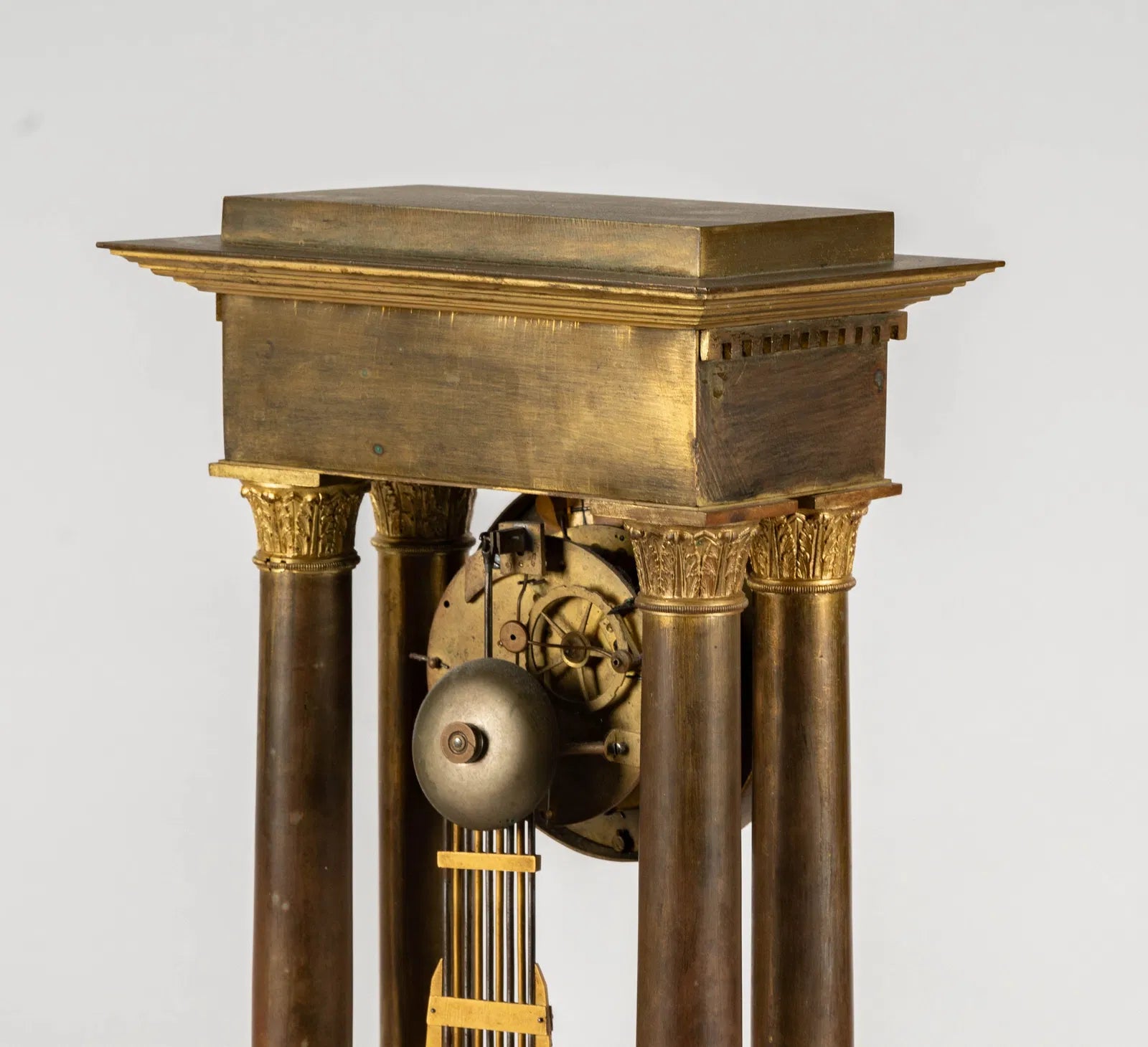 TK2-015: French Charles X Fire (Mercury) Gilt Bronze Portico Clock Circa 1820