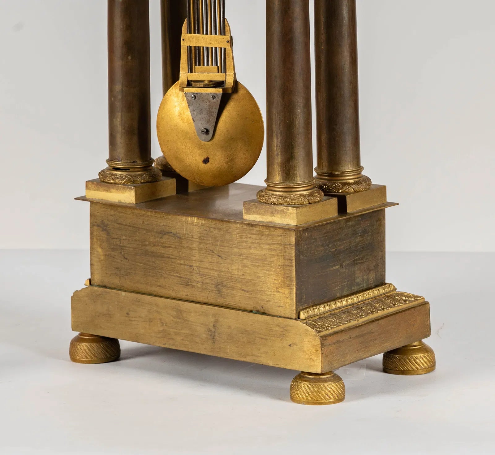 TK2-015: French Charles X Fire (Mercury) Gilt Bronze Portico Clock Circa 1820