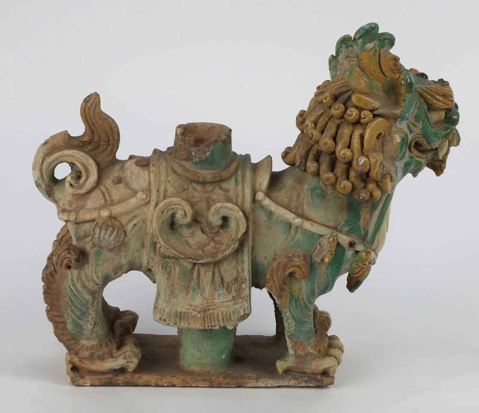 DA5-026: Antique Chinese Sancai Glazed Guardian Lion Roof Tile Late Ming Dynasty