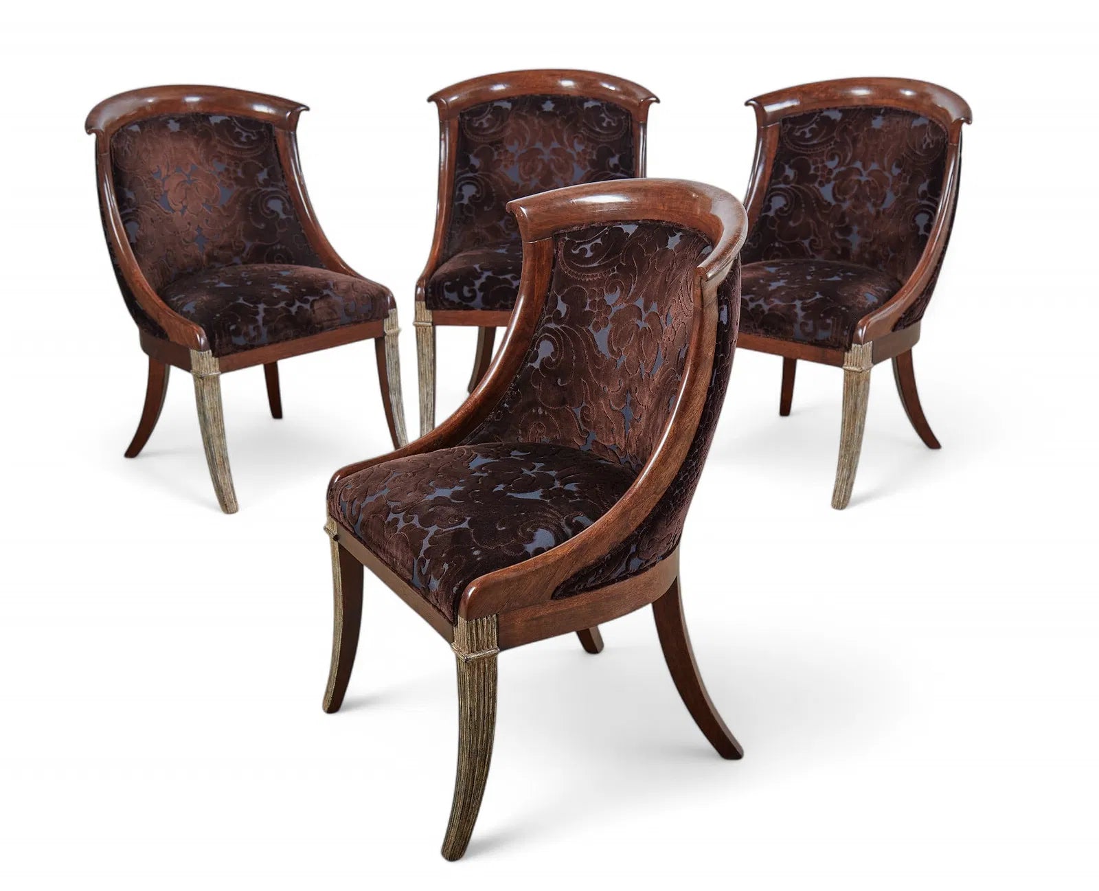 AF2-068: Vintage Set of Four French Directoire Style Upholstered Dining Chairs