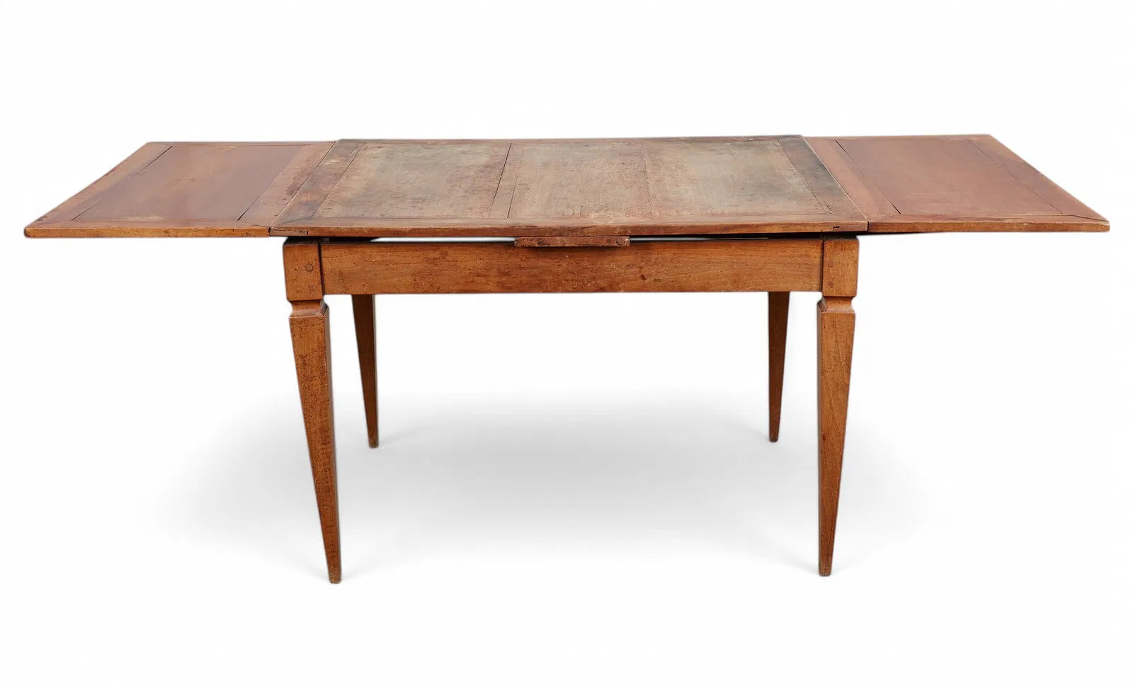 AF1-073: Antique French Provincial Fruitwood Draw Leaf Extension Dining Table Mid 19th Century