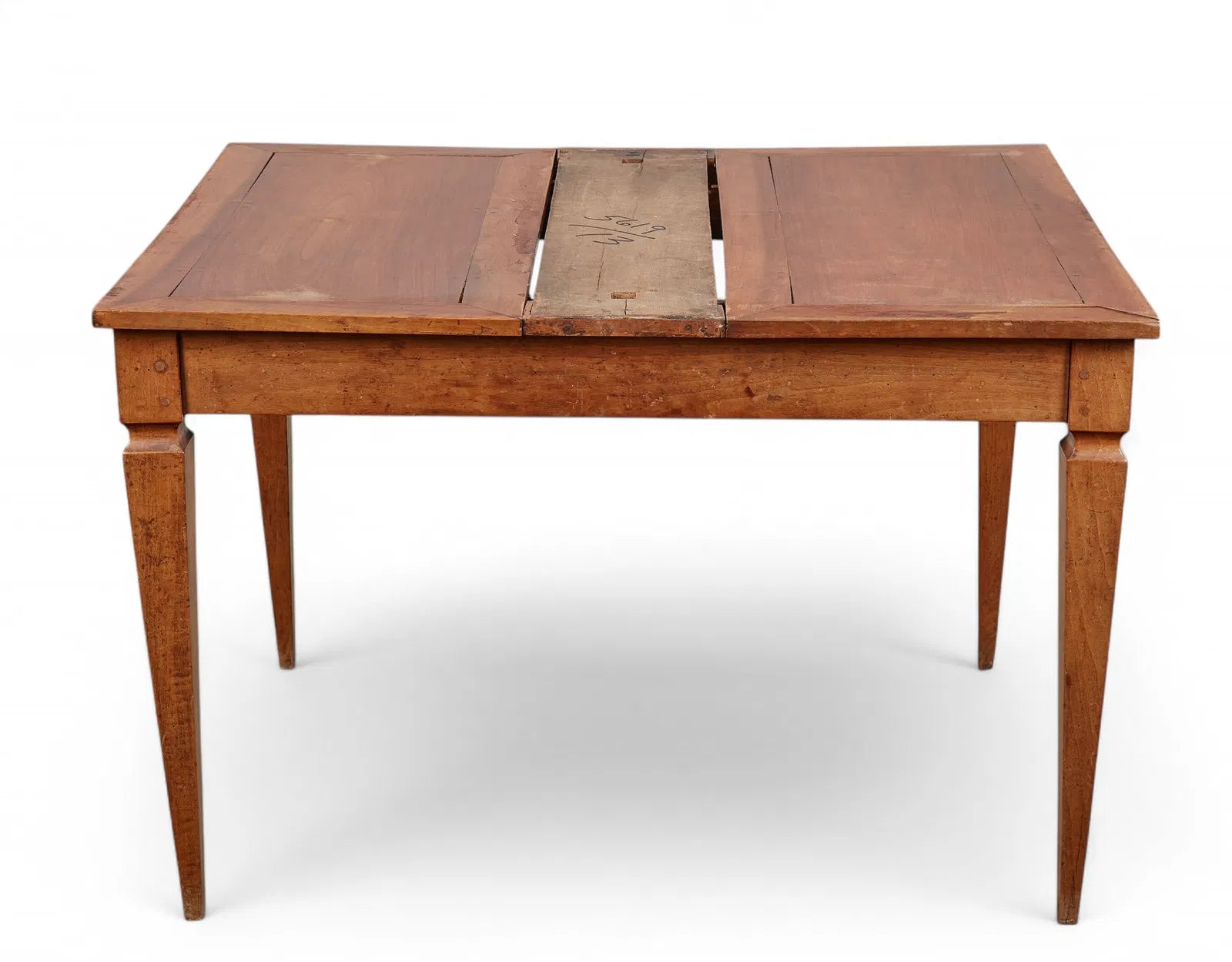 AF1-073: Antique French Provincial Fruitwood Draw Leaf Extension Dining Table Mid 19th Century