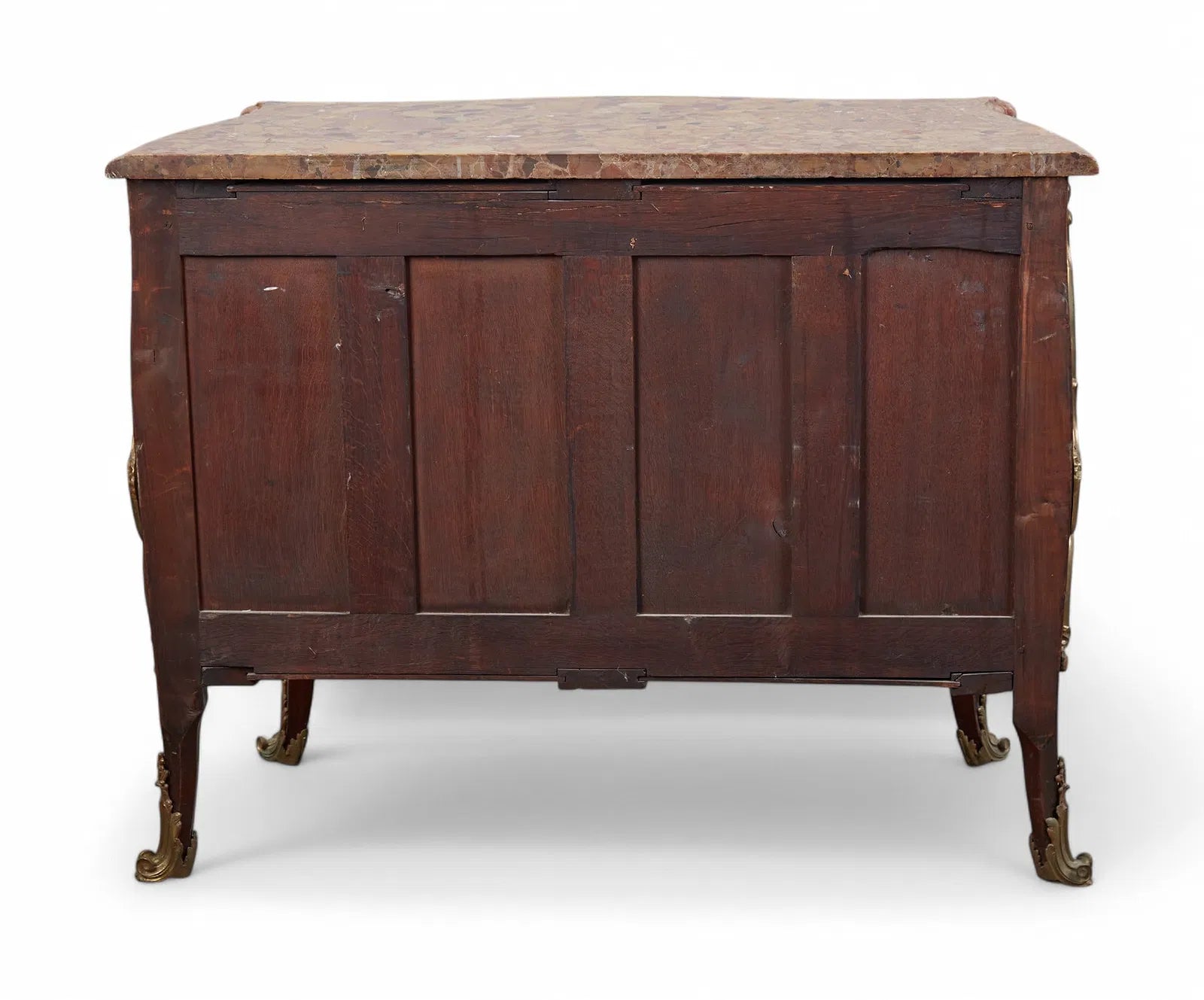 AF4-045: Antique Louis XV Mahogany and Parquetry Commode With Brèche d’Alep Marble Top and Gilt Bronze Mounts Circa 1900