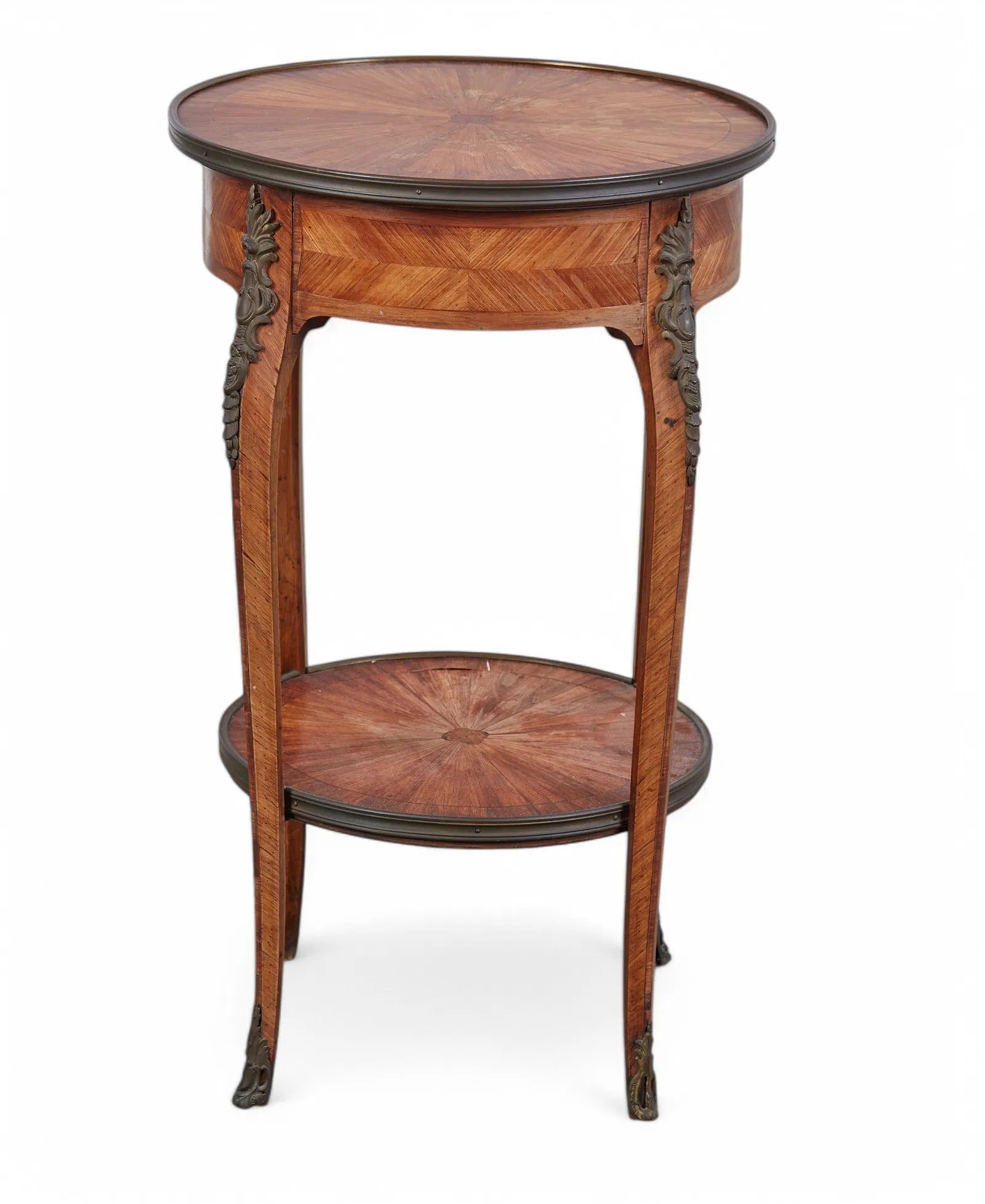 AF1-074: Antique Louis XV/XVI Transitional Tulip Wood Marquetry Salon Table Late 19th Century