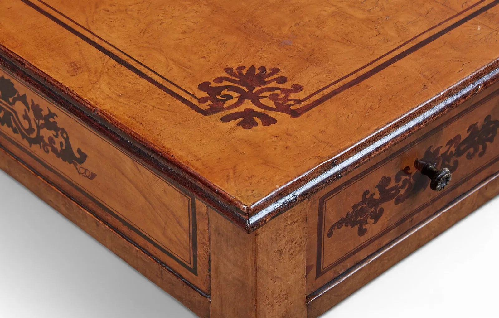 AF5-065: Antique Charles X Paint Decorated Burlwood Writing Table Late 19th Century