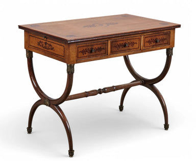 Antique Charles X Paint Decorated Burlwood Writing Table 20th Century | Work of Man