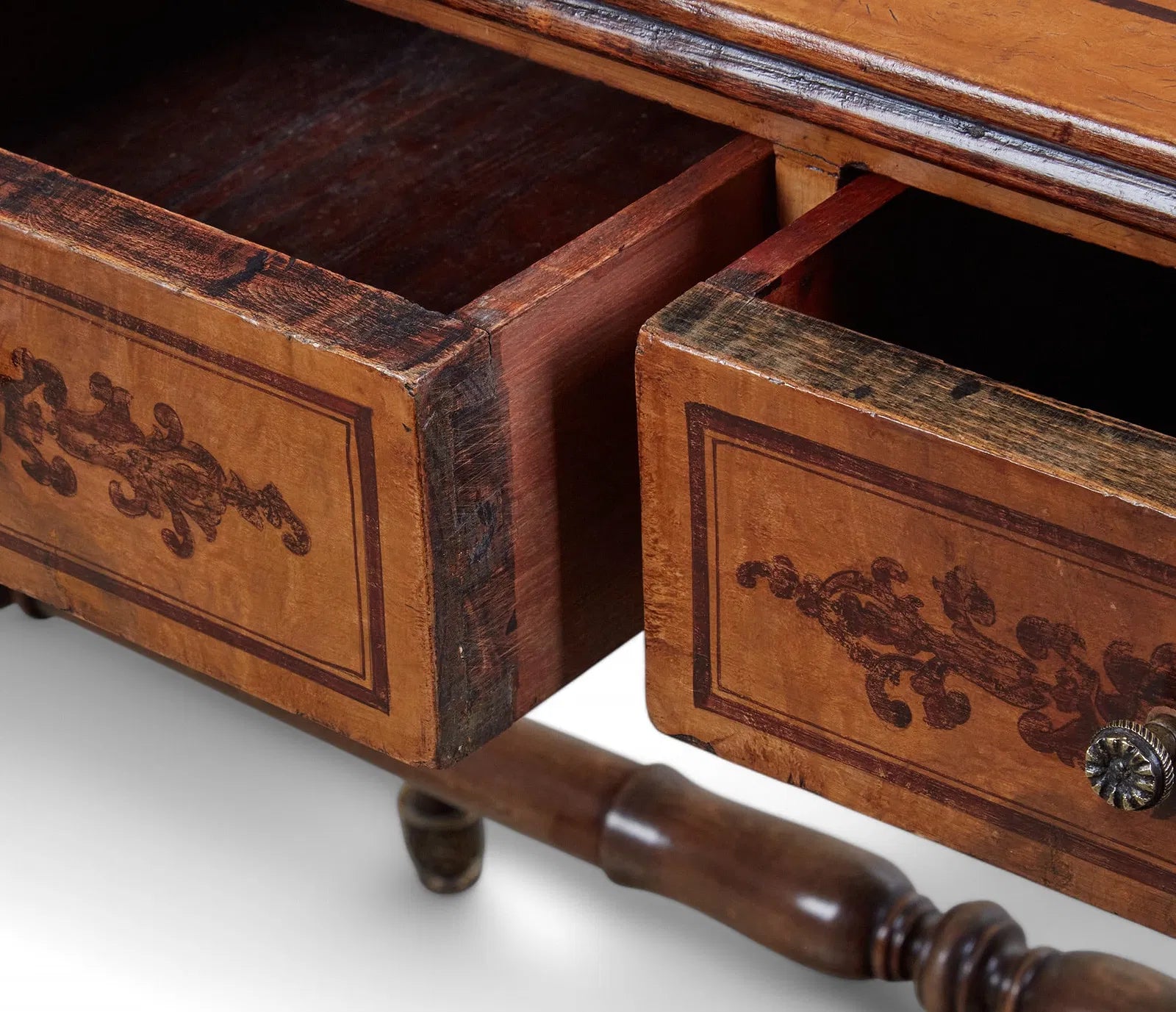 AF5-065: Antique Charles X Paint Decorated Burlwood Writing Table Late 19th Century