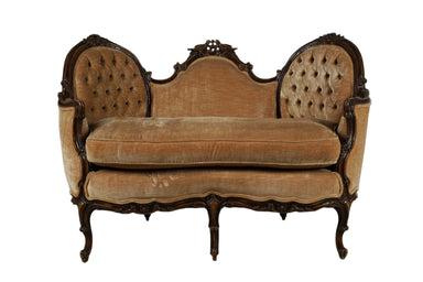 Antique Pair Victorian Walnut Settees With Velvet Upholstery | Work of Man