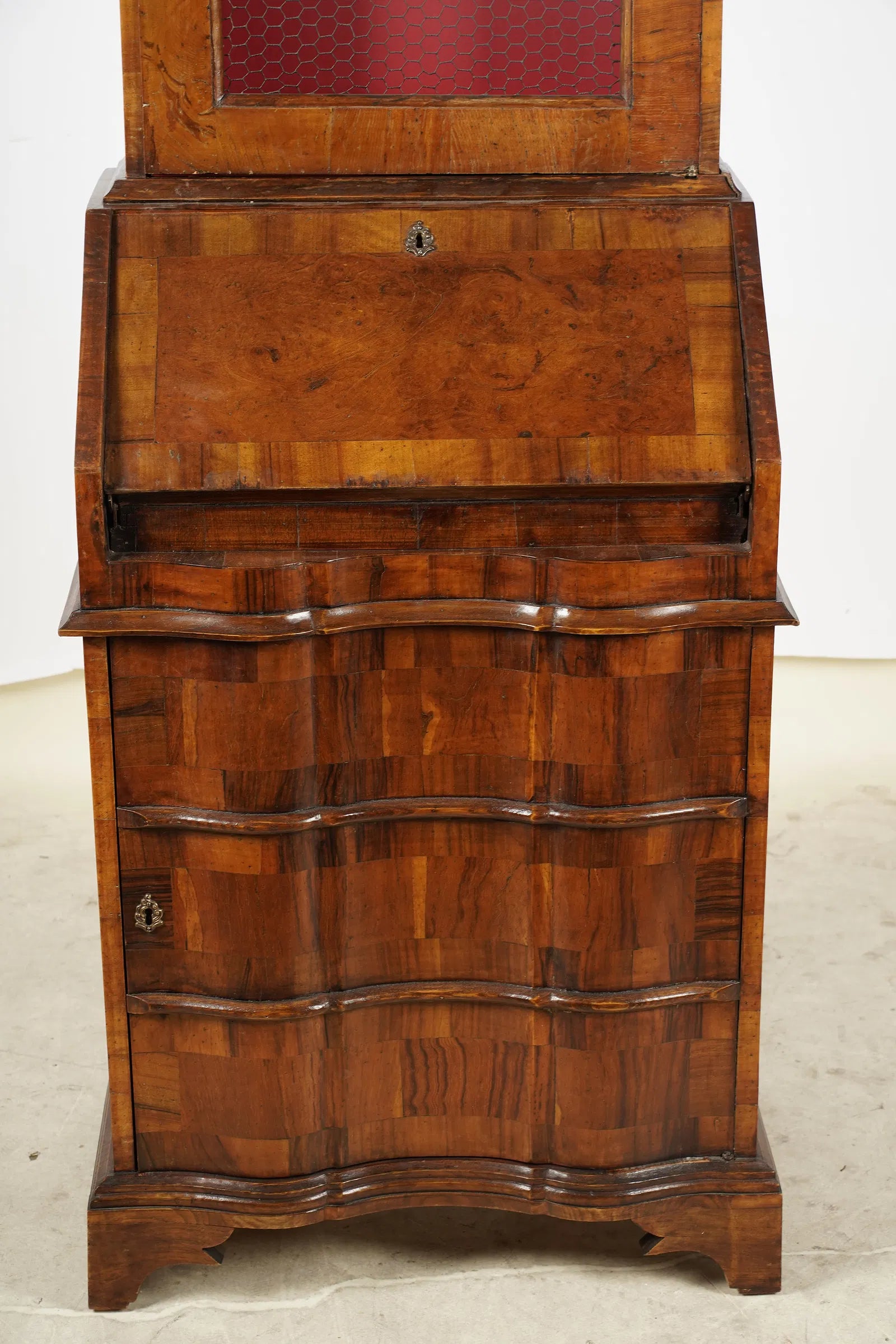 AF5-043: Antique Italian Marquetry Slant Front Secretary Bookcase