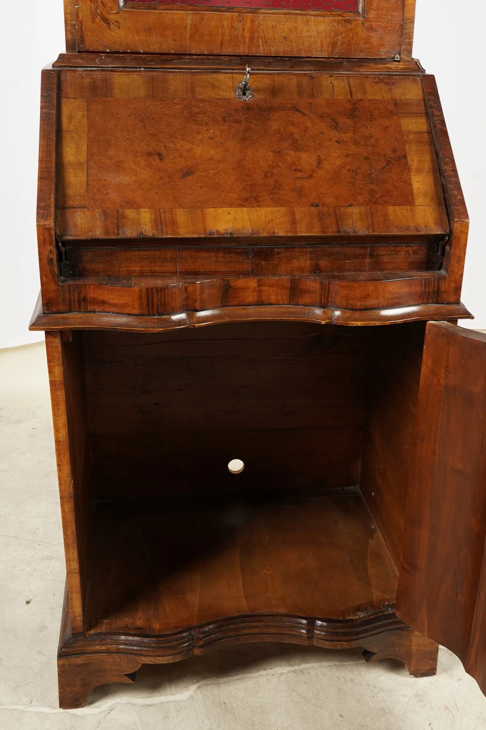 AF5-043: Antique Italian Marquetry Slant Front Secretary Bookcase