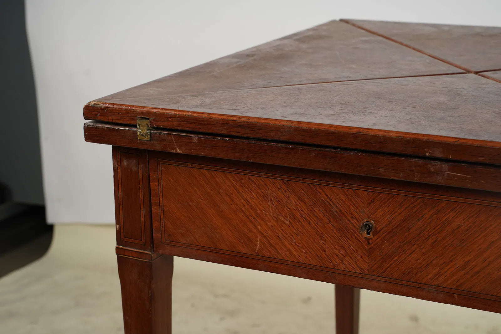 AF1-172: Antique French Directoire Parquetry Handkerchief Game Table Late 19th Century